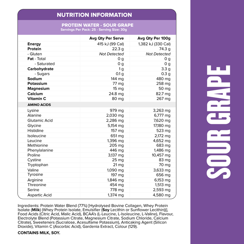 PROTEIN WATER - Sour Grape - 25 serves-Protein Waters-MNSUPPS0383-9359054002791-3-Muscle Nation