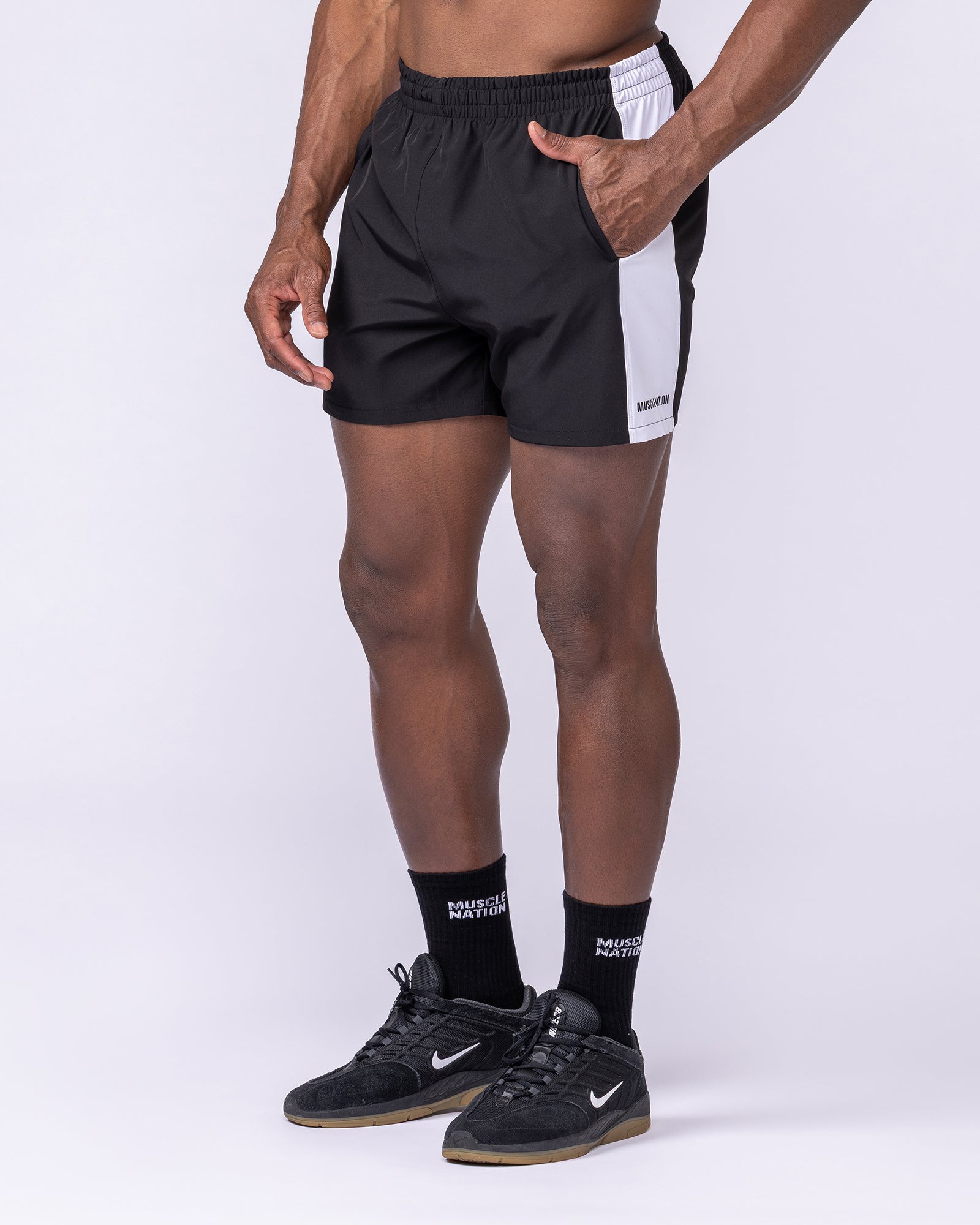 Panelled Function 4" Shorts Black - Muscle Nation men's gym shorts