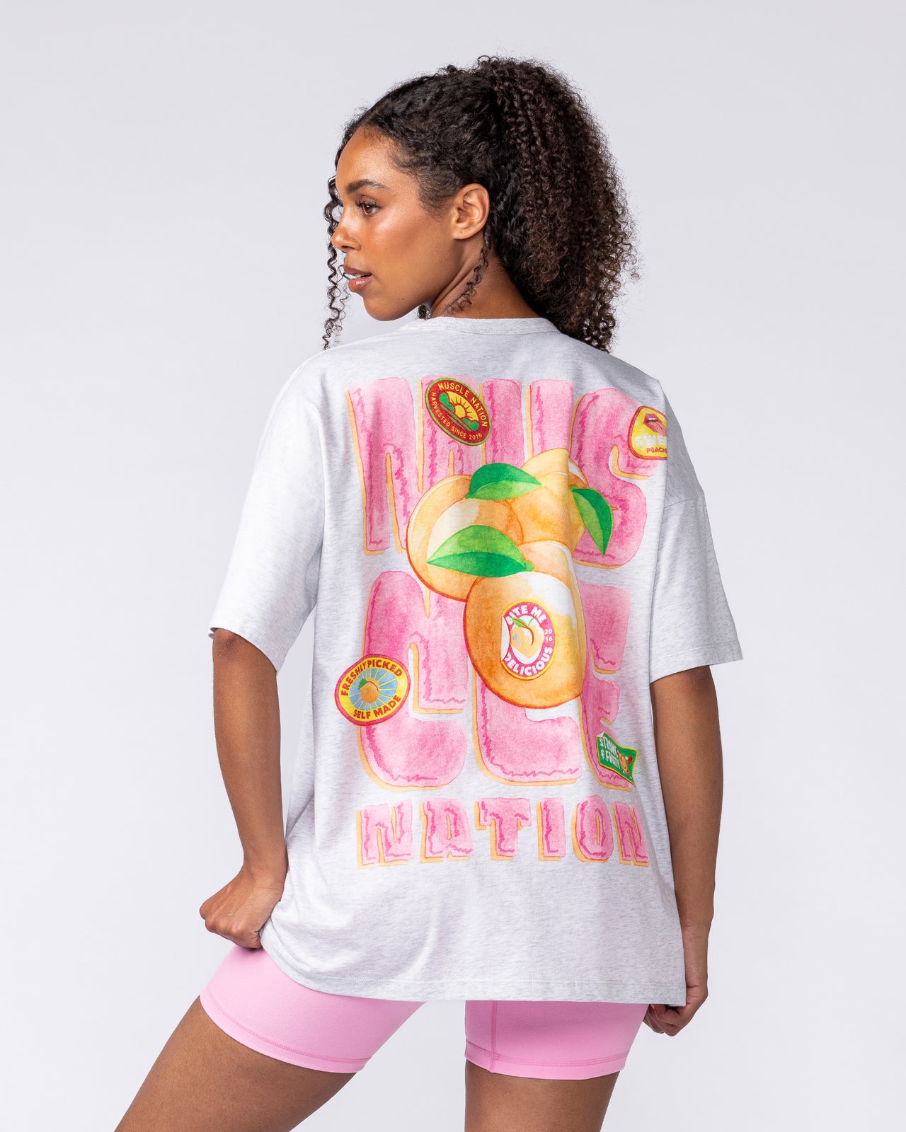 Peach Nation Oversized Tee - Snow Grey Marl