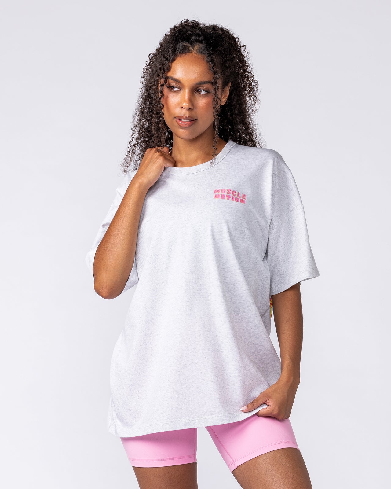 Peach Nation Oversized Tee - Snow Grey Marl