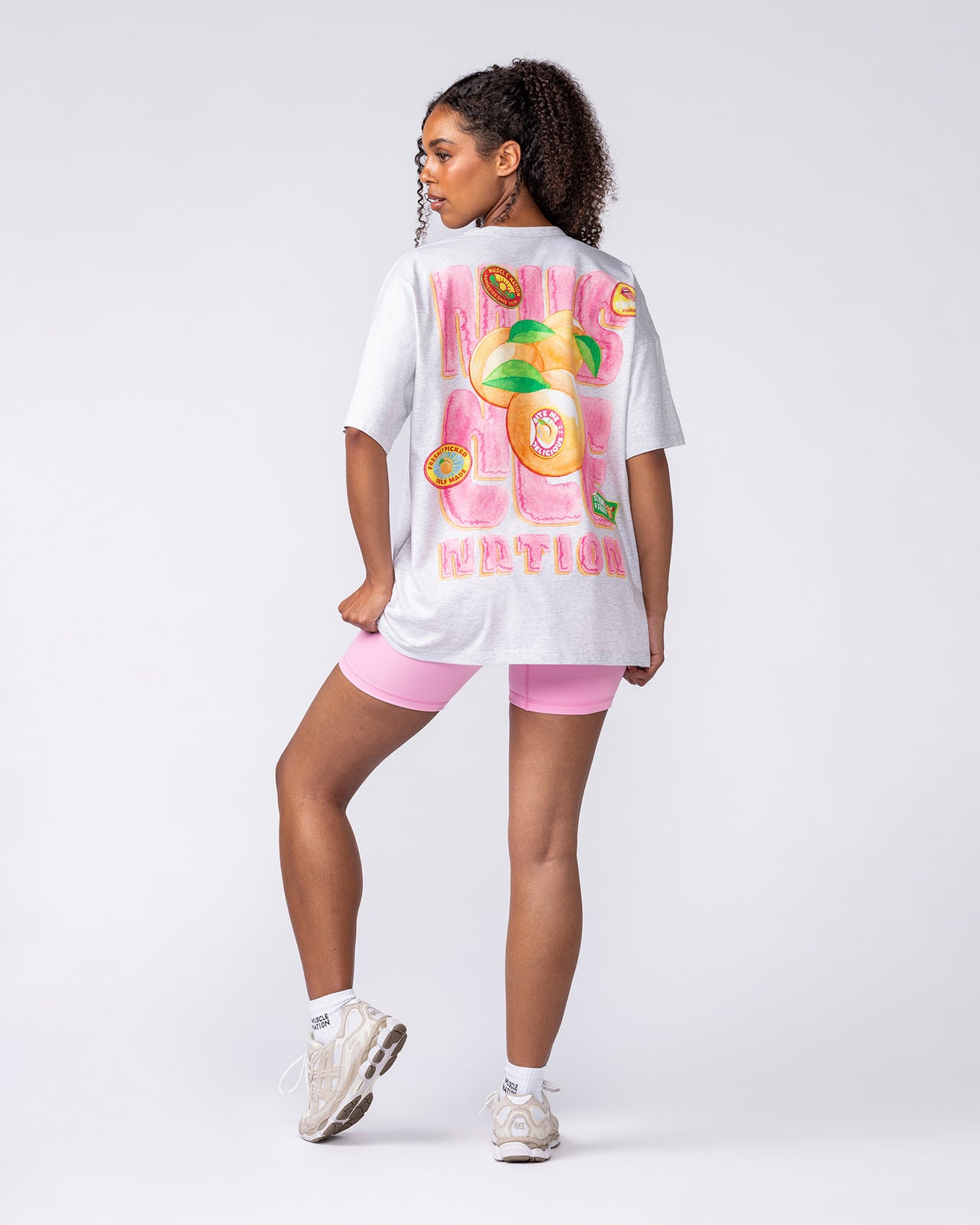Peach Nation Oversized Tee - Snow Grey Marl