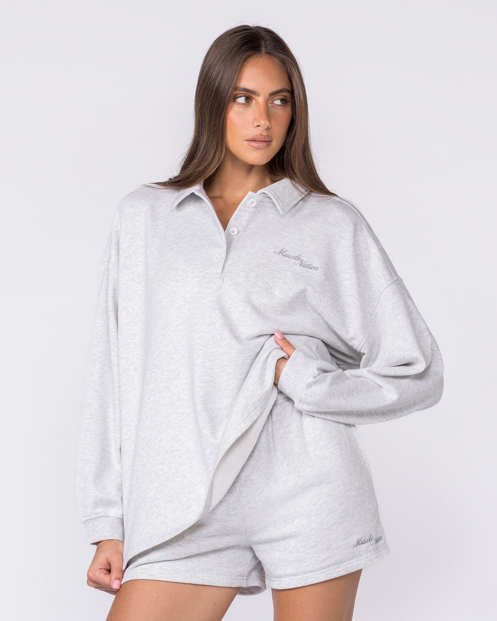 Polo Relaxed Pullover - Snow Grey Marl-Tops-XXS-032618SNGRYMR-XXS-MNAPPRL49440-3-Muscle Nation