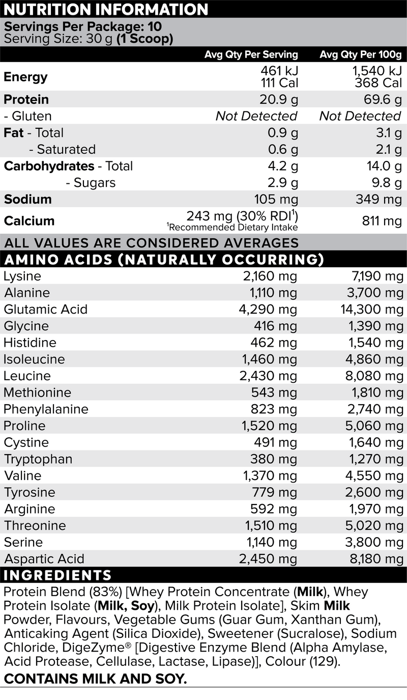DAILY SHAKE Strawberry 300g nutrition information panel