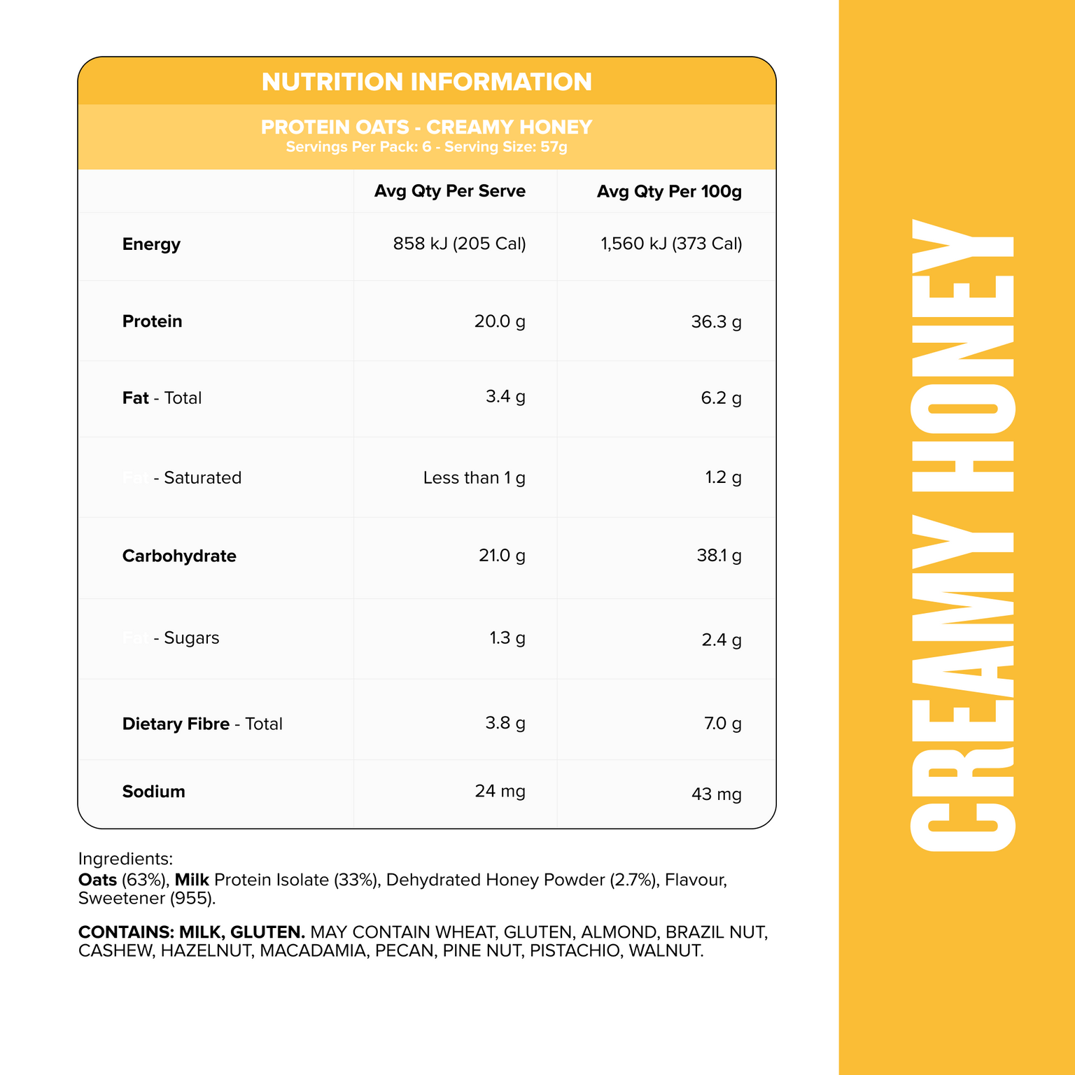 PROTEIN Quick Oats - Creamy Honey - 6 Sachets-Protein Oats-MNSUPPS0393-9359054002128-2-Muscle Nation