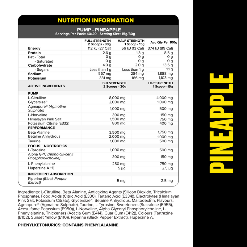 PUMP Pre-Workout Caffeine Free - Pineapple - 40 serves-Pre-Workouts-MNSUPPS0405-9359054003019-2-Muscle Nation