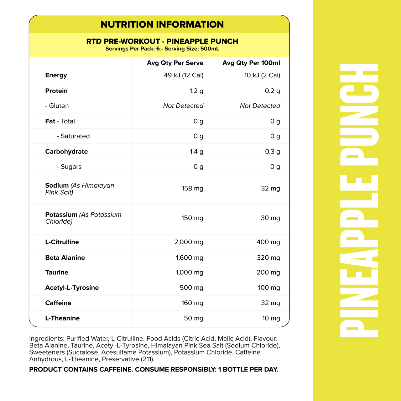 Pre-Workout RTD - Pineapple Punch 500ml (12 Pack)-Ready to Drink-MNSUPPS0361-19359054001807-2-Muscle Nation