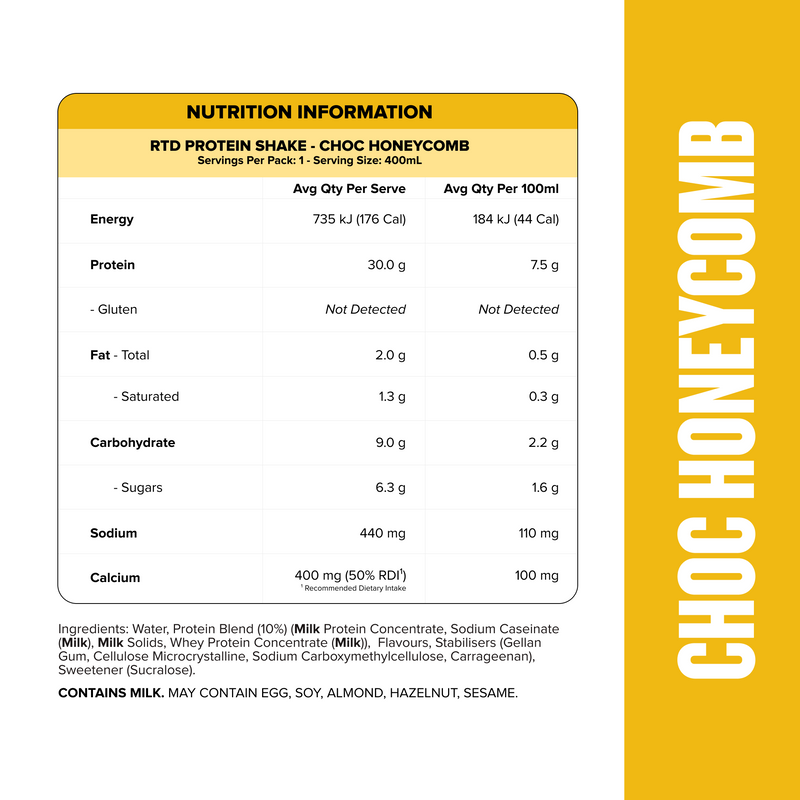 Protein Shake RTD - Choc Honeycomb 400ml Bottle (6 Pack)-Ready to Drink-MNSUPPS0502-19359054002132-2-Muscle Nation