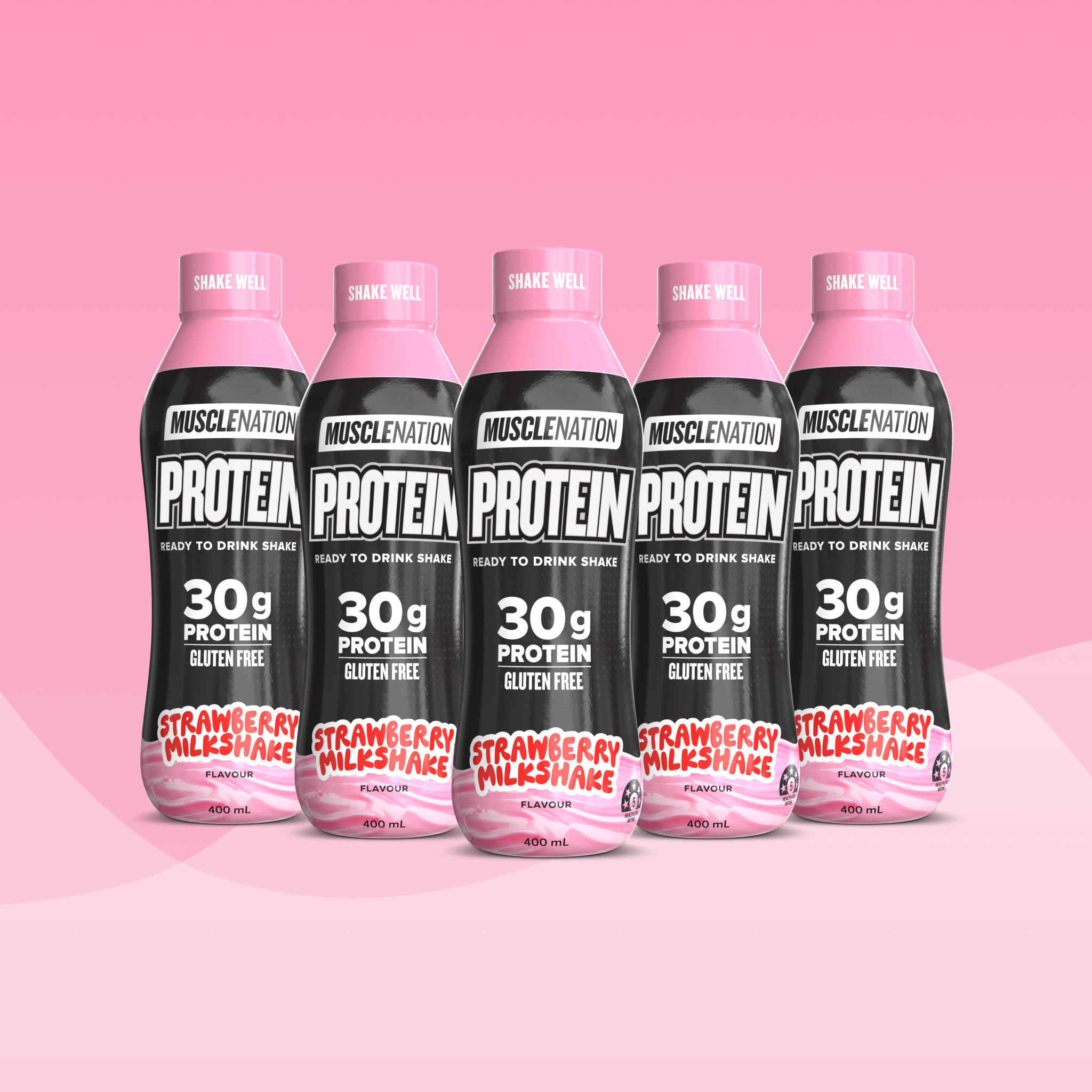 Protein Shake RTD - Strawberry Milkshake 400ml Bottle (6 Pack)-MNSUPPS0364-19359054001784-1-Muscle Nation