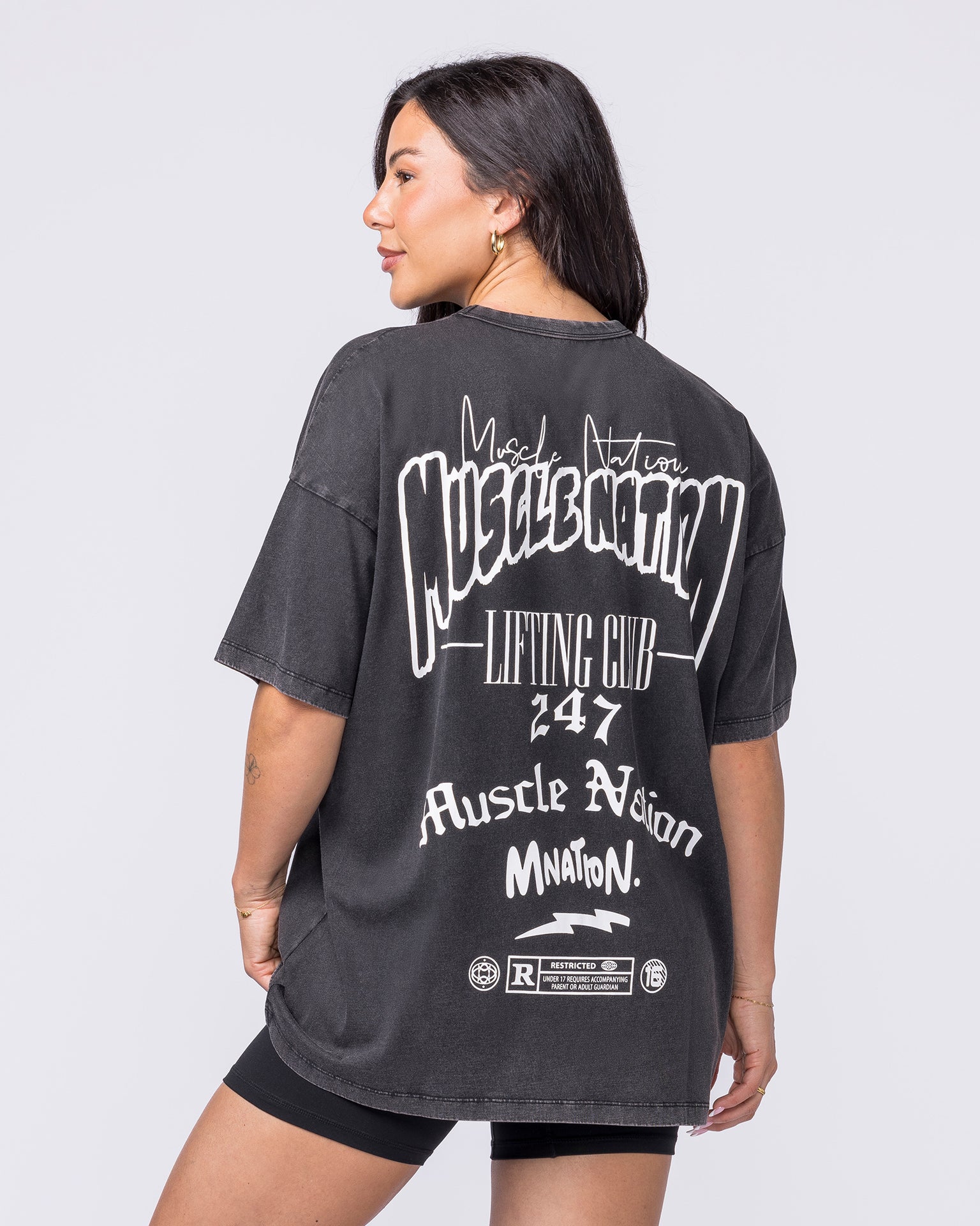Rated R Oversized Vintage Tee - Washed Black / White-T-Shirts-XXS-012622WSHBW-XXS-MNAPPRL48859-3-Muscle Nation