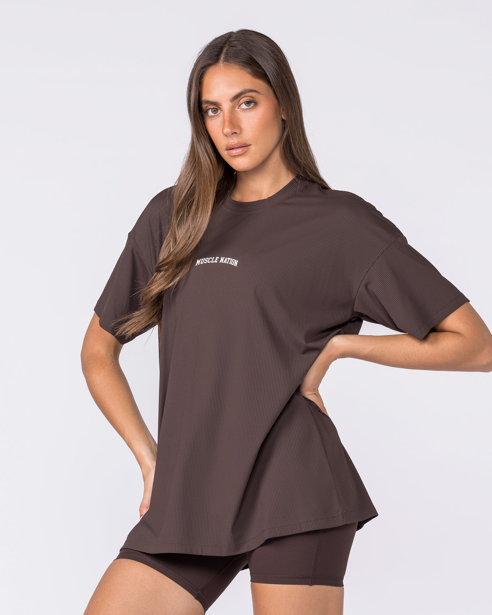 Relaxed Rib Training Tee - Cocoa-T-Shirts-XXS-032612COCOA-XXS-MNAPPRL49215-2-Muscle Nation