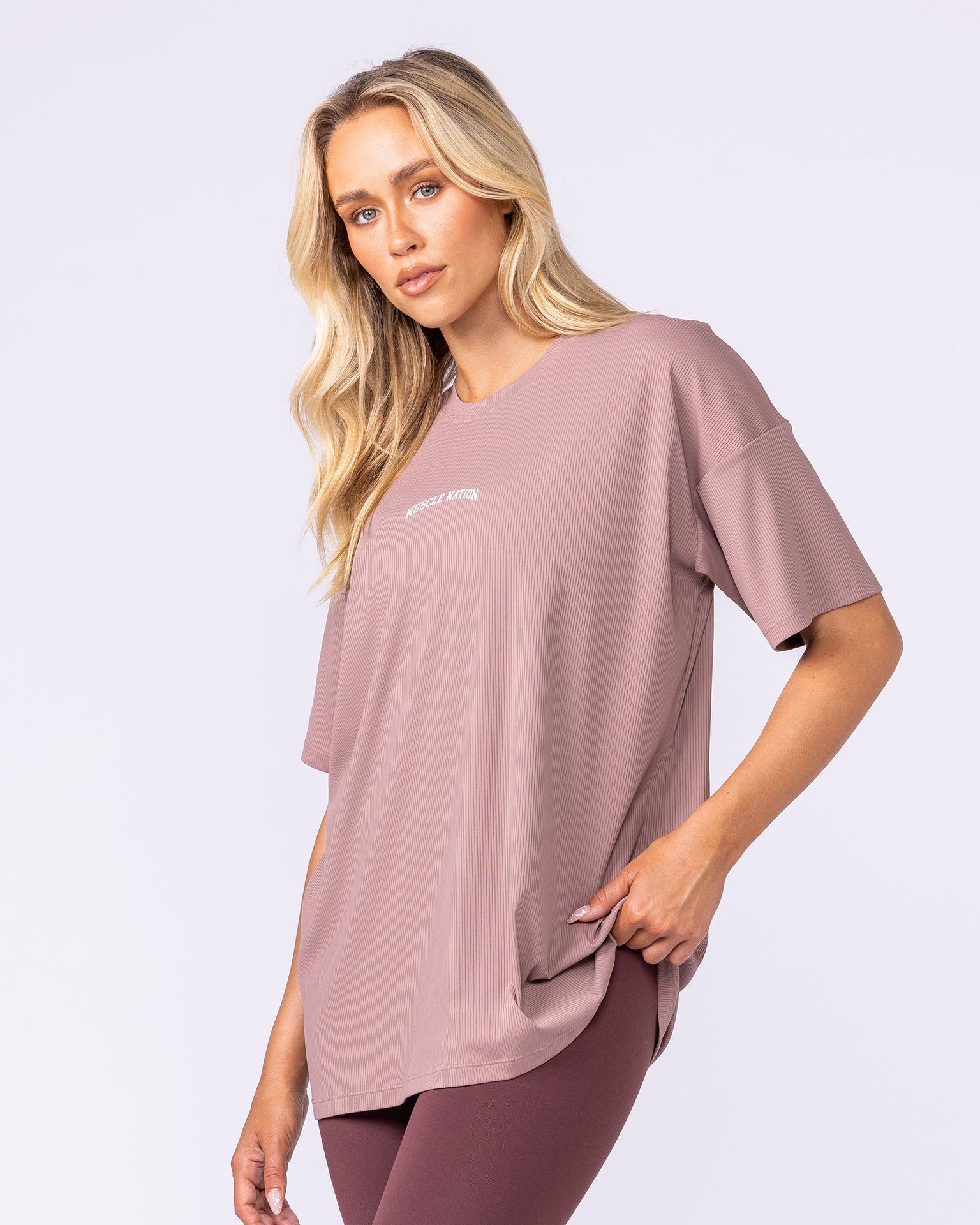 Relaxed Rib Training Tee - Mocha Berry-Tops-XXS-112537MCHBRY-XXS-MNAPPRL45183-4-Muscle Nation