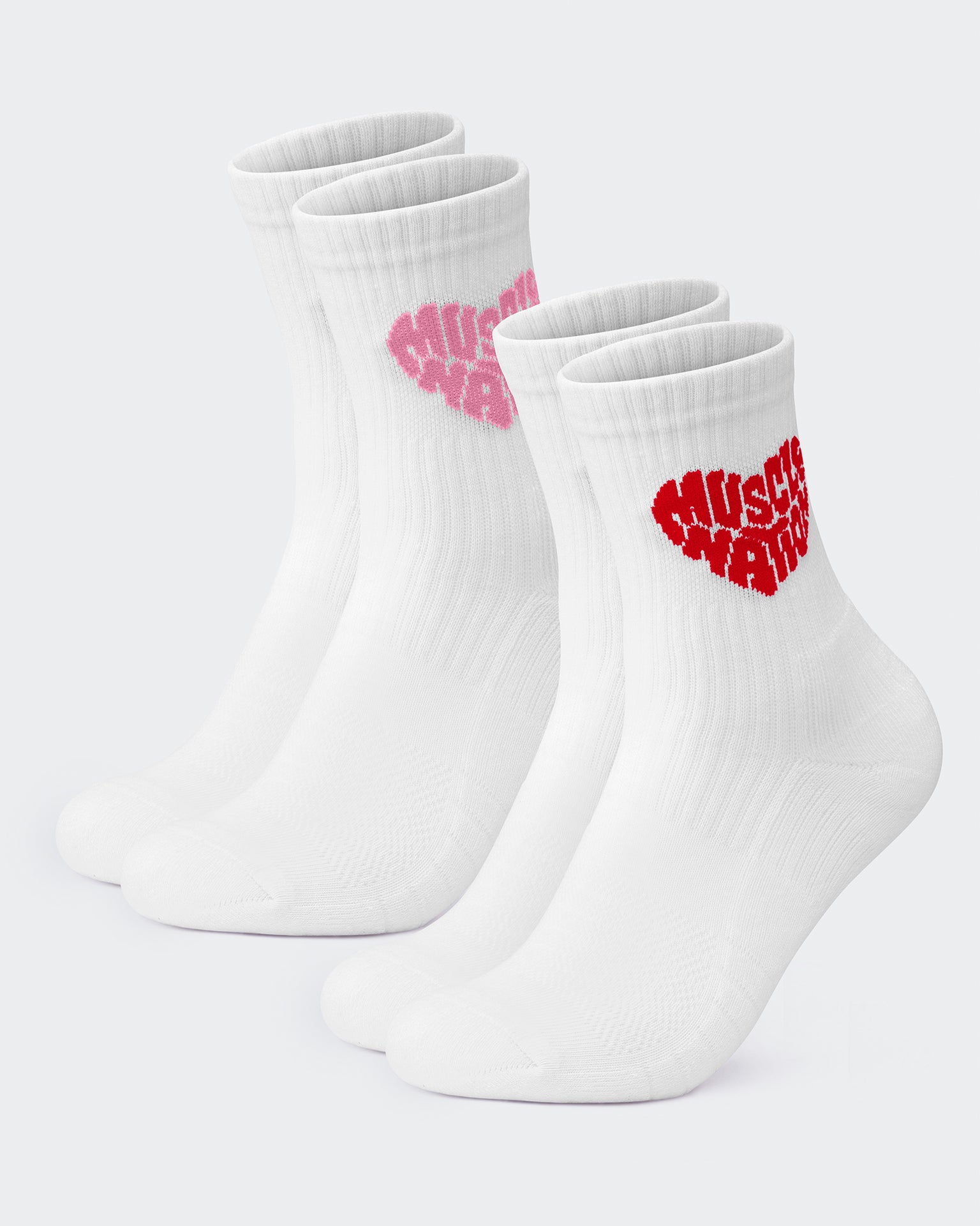 Womens Heart Crew Sock (2x Pack) - White / White-Socks-Hollywood Pink Salsa Multi-ACC022570HPSLSAM-ONE-MNAPPRL42439-1-Muscle Nation