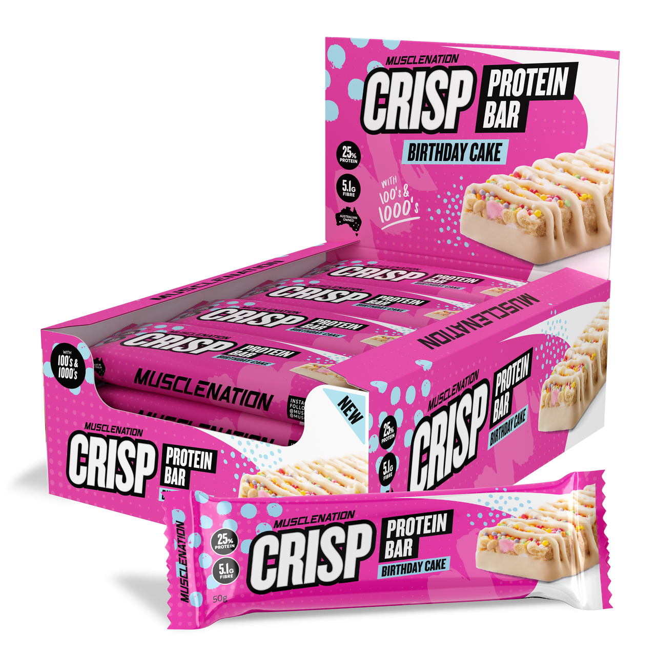 CRISP Protein Bar Birthday Cake Box of 12 Muscle Nation