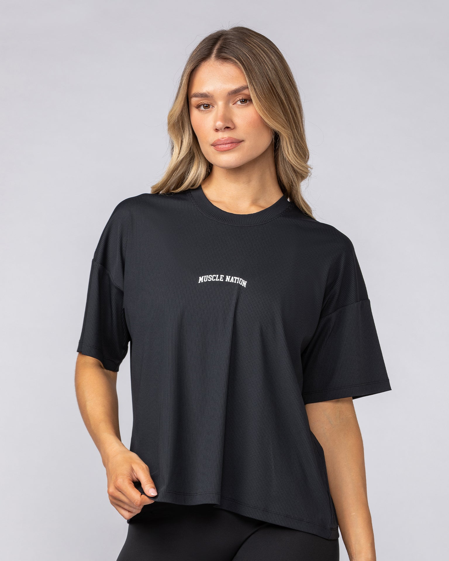 Rib Boxy Training Tee - Black-T-Shirts-XXS-092511BLK-XXS-MNAPPRL44534-1-Muscle Nation