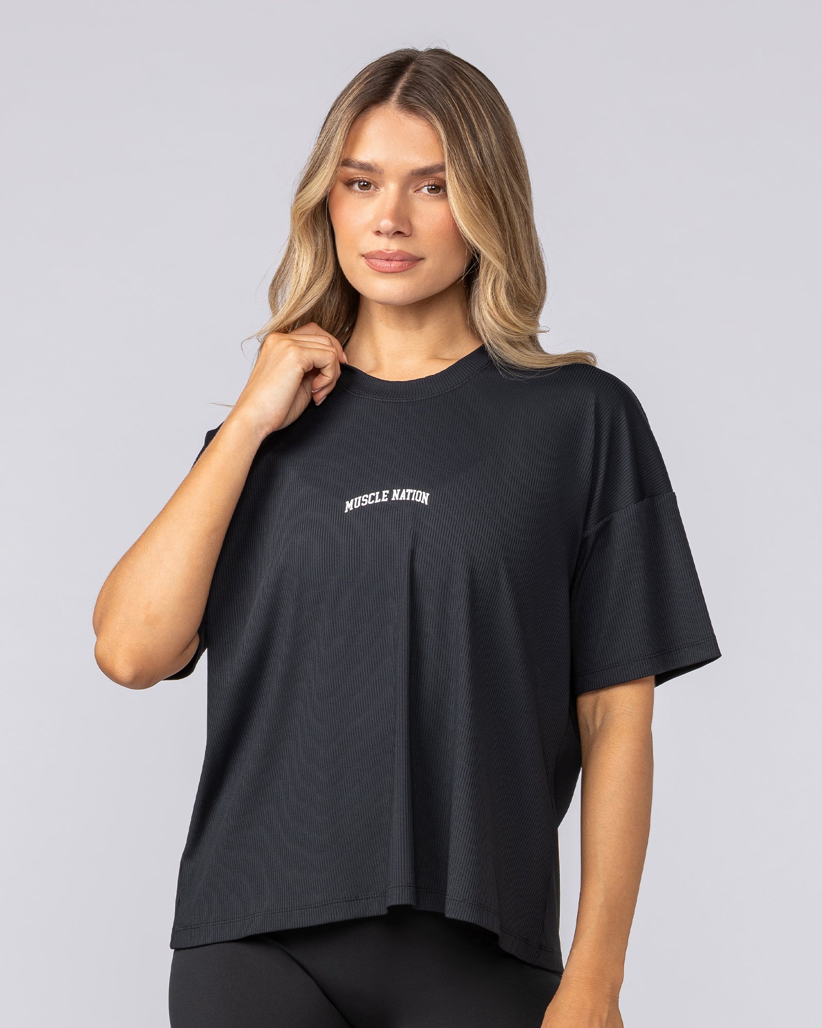 Rib Boxy Training Tee - Black-T-Shirts-XXS-092511BLK-XXS-MNAPPRL44534-5-Muscle Nation