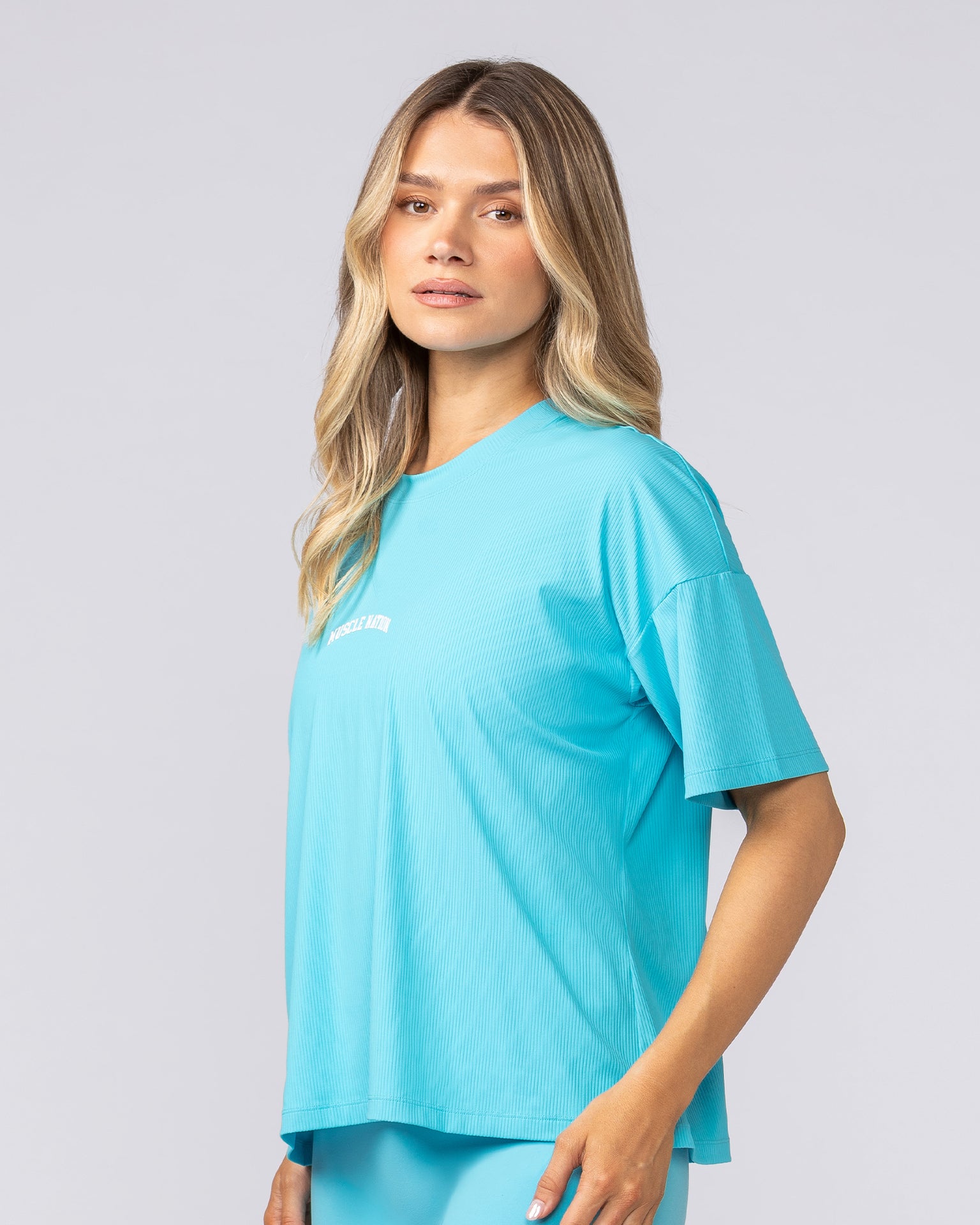 Rib Boxy Training Tee - Oasis Blue-T-Shirts-XXS-092511OABL-XXS-MNAPPRL44552-2-Muscle Nation