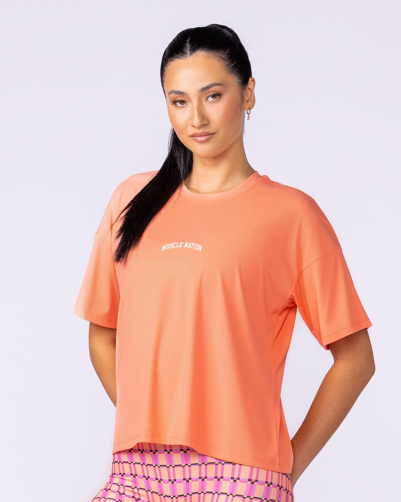 Rib Boxy Training Tee - Peachy-Tops-XXS-112511PEACHY-XXS-MNAPPRL45273-3-Muscle Nation