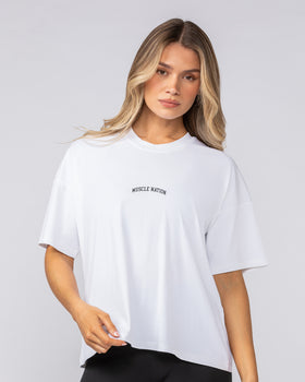 Rib Boxy Training Tee - White-T-Shirts-XXS-092511WHT-XXS-MNAPPRL44543-1-Muscle Nation