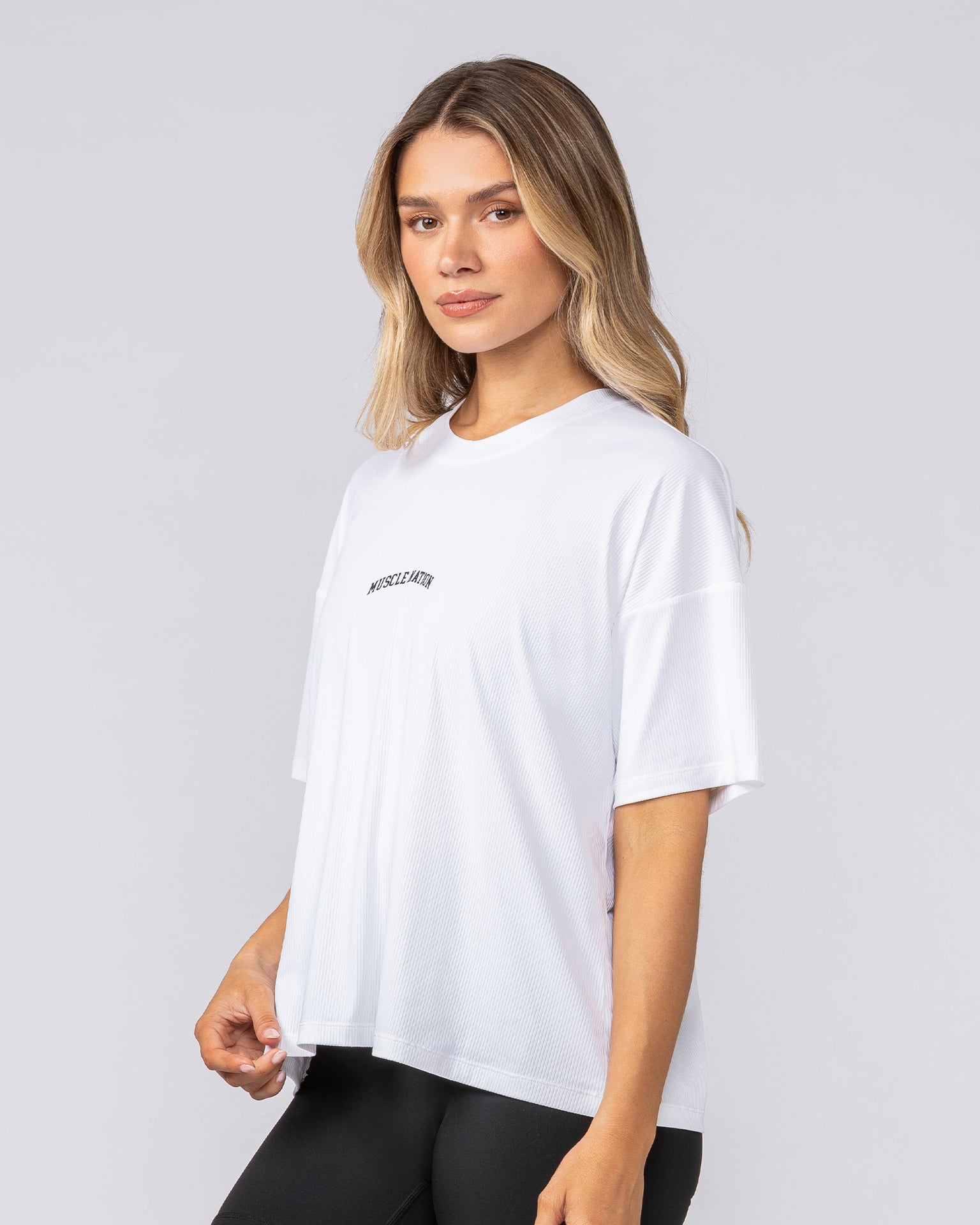 Rib Boxy Training Tee - White-T-Shirts-XXS-092511WHT-XXS-MNAPPRL44543-2-Muscle Nation