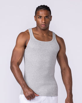Ribbed Fitted Square Neck Training Tank Grey Marl - Muscle Nation men's muscle tank