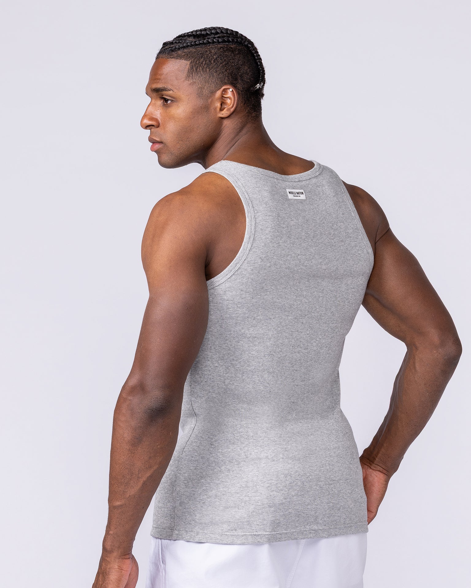 Ribbed Fitted Square Neck Training Tank - Grey Marl-Singlets & Tanks-S-1125165GRYMRL-S-MNAPPRL47090-4-Muscle Nation
