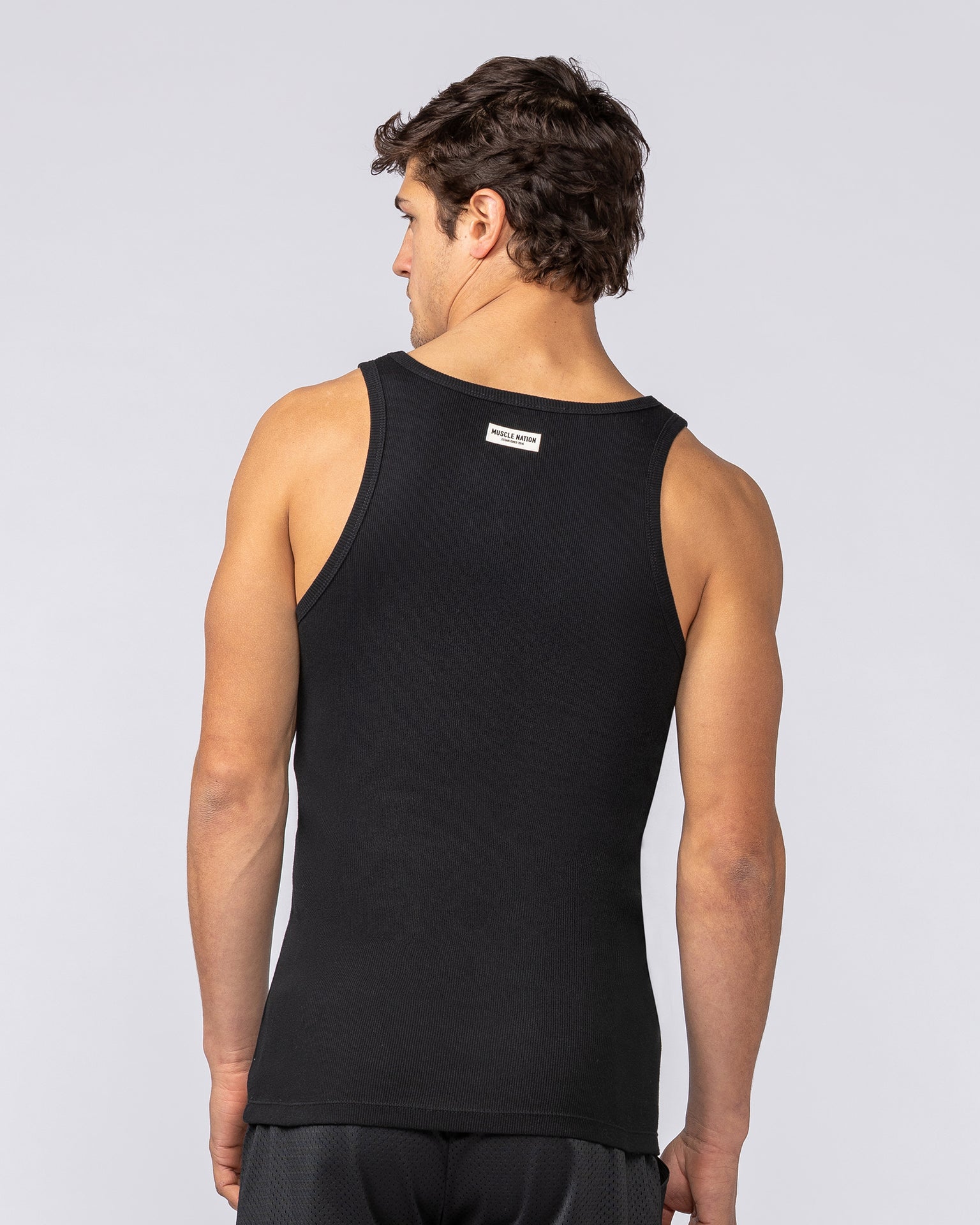 Ribbed Fitted Square Neck Training Tank - Black-Singlets & Tanks-S-082523BLK-S-MNAPPRL43834-5-Muscle Nation