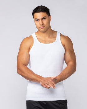 Ribbed Fitted Square Neck Training Tank - White-Singlets & Tanks-S-082523WHT-S-MNAPPRL43827-1-Muscle Nation