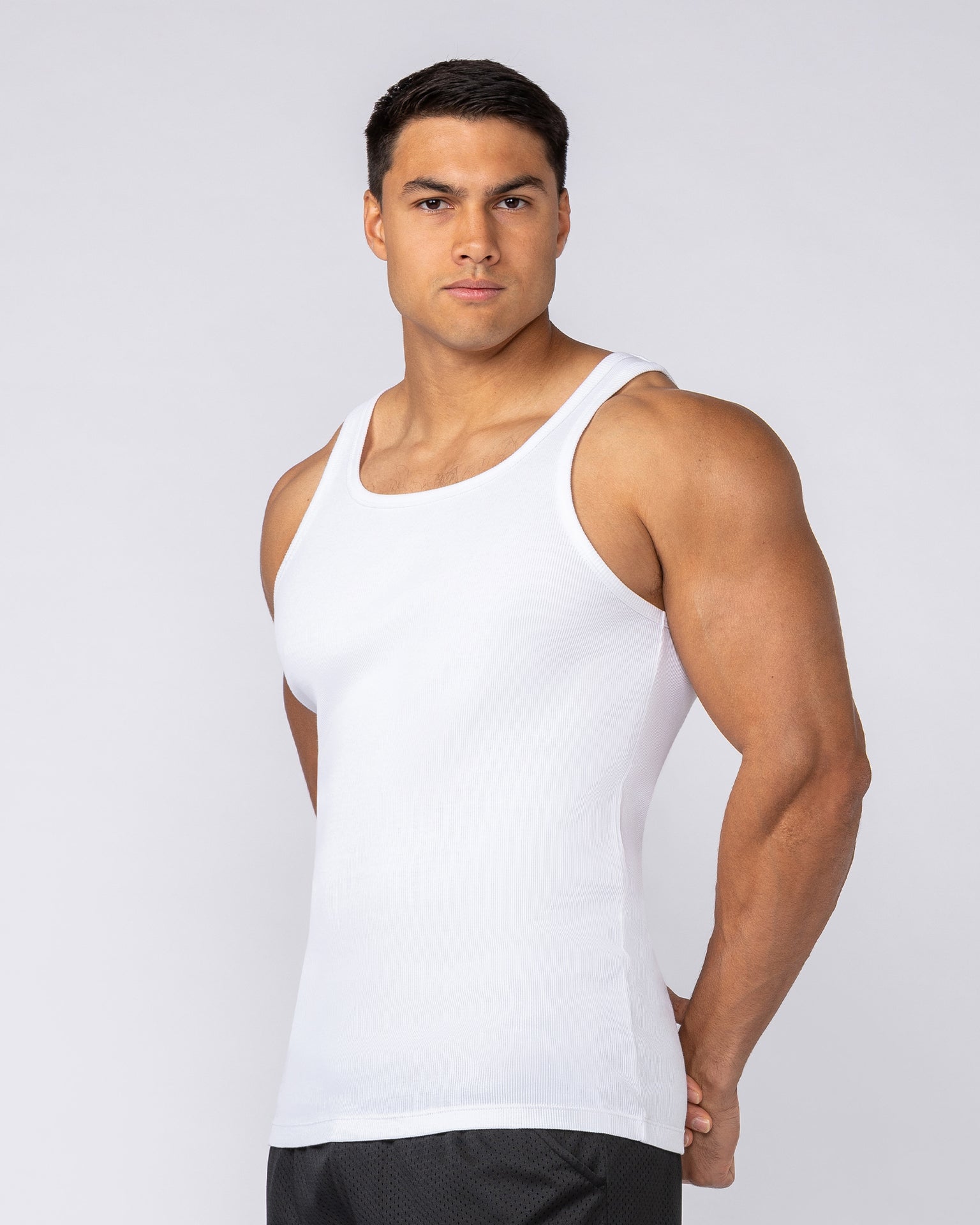 Ribbed Fitted Square Neck Training Tank - White-Singlets & Tanks-S-082523WHT-S-MNAPPRL43827-2-Muscle Nation