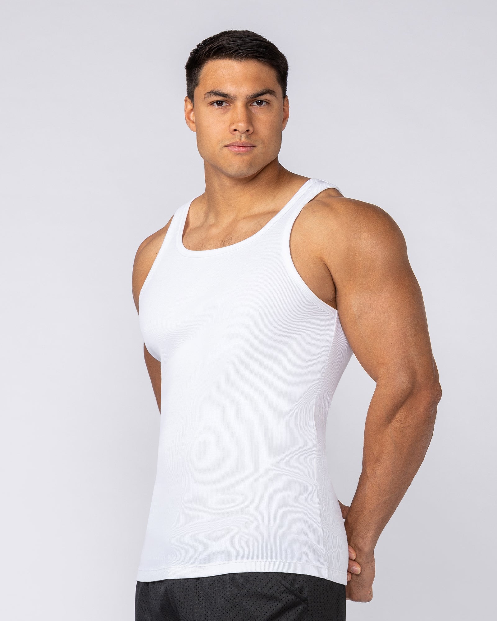 Ribbed Fitted Square Neck Training Tank - White-Singlets & Tanks-S-082523WHT-S-MNAPPRL43827-2-Muscle Nation