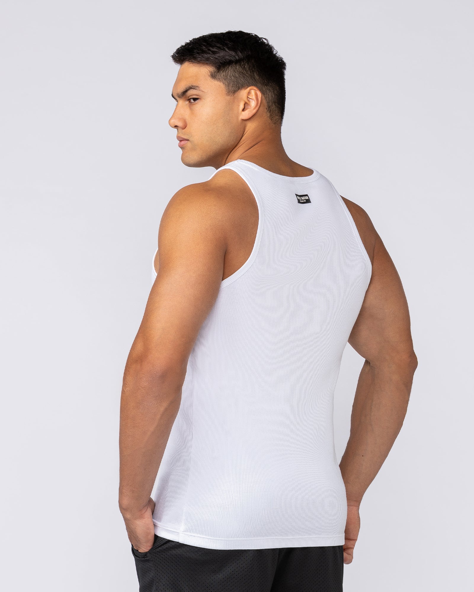 Ribbed Fitted Square Neck Training Tank - White-Singlets & Tanks-S-082523WHT-S-MNAPPRL43827-3-Muscle Nation