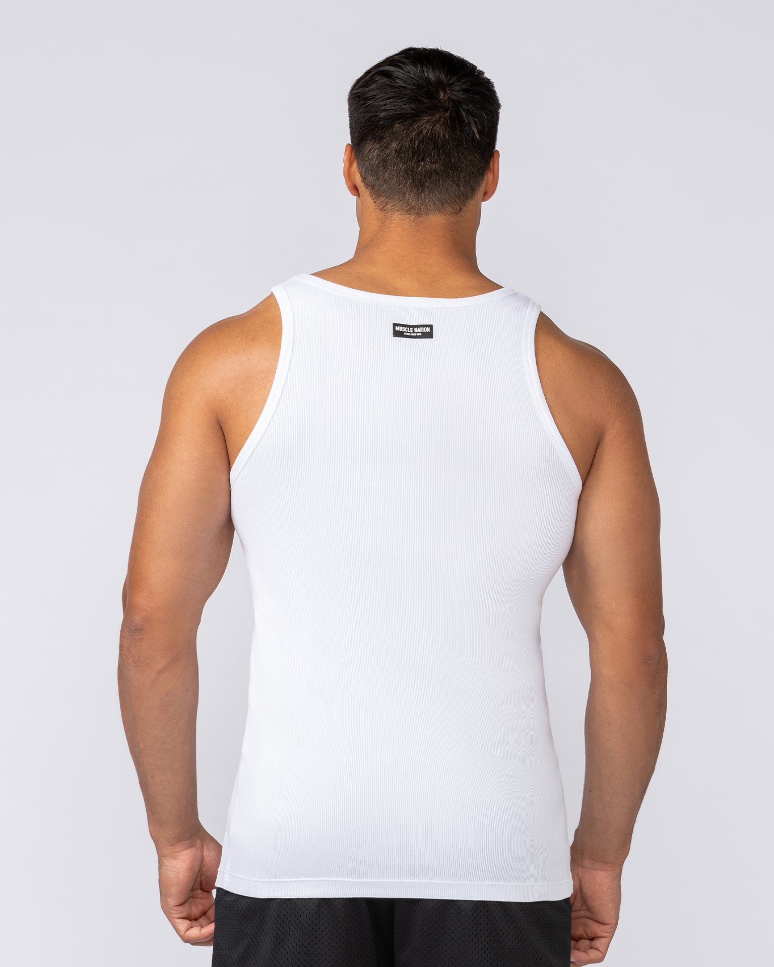 Ribbed Fitted Square Neck Training Tank - White-Singlets & Tanks-S-082523WHT-S-MNAPPRL43827-4-Muscle Nation