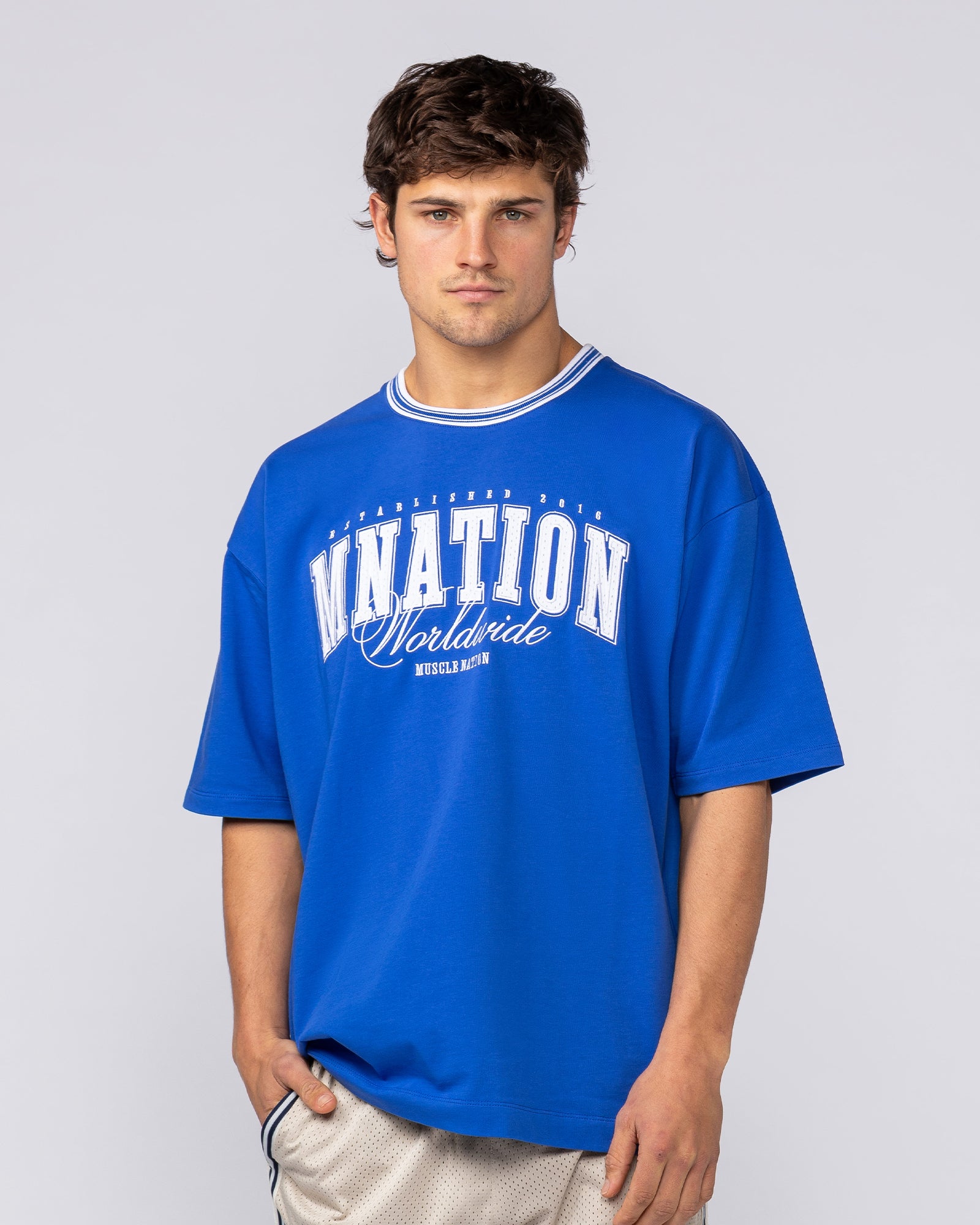 Ringer Oversized Tee - Power Blue – Muscle Nation