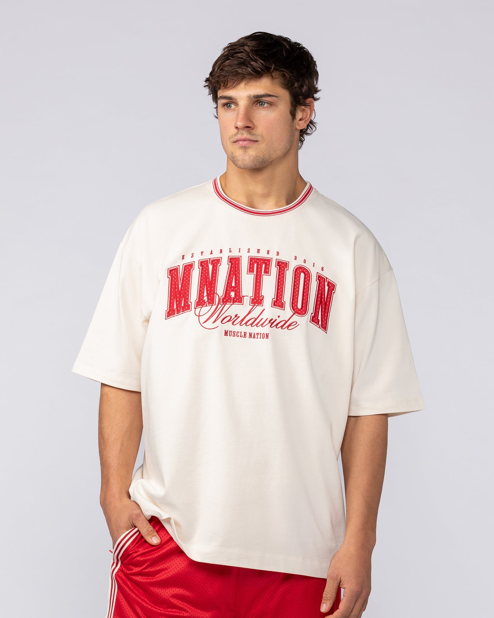Ringer Oversized Tee - Travertine – Muscle Nation