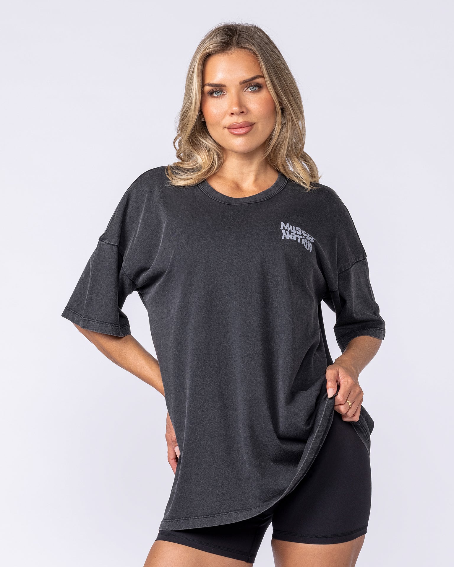 Rock On Oversized Tee - Washed Black