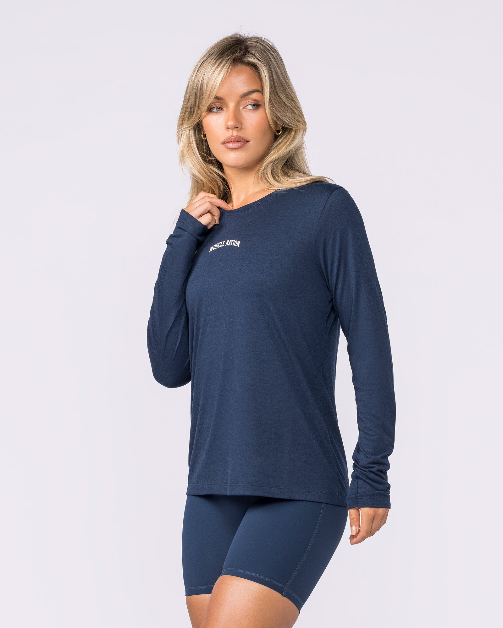Routine Long Sleeve Top - Navy-Long Sleeve T-Shirts-XXS-032610NAVY-XXS-MNAPPRL49485-3-Muscle Nation