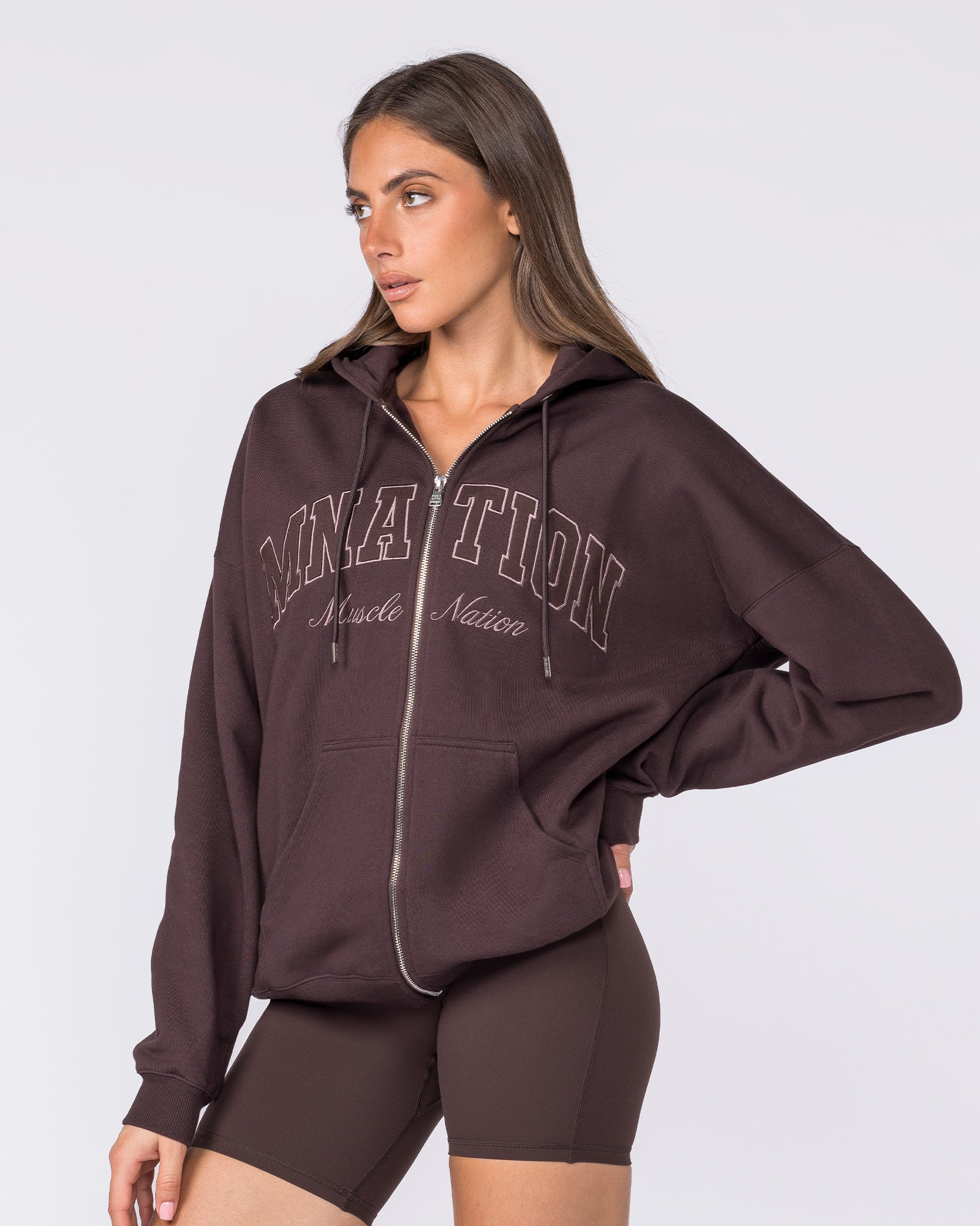 Routine Zip Through Hoodie - Cocoa-Jumpers & Hoodies-XXS-032619COCOA-XXS-MNAPPRL49242-4-Muscle Nation