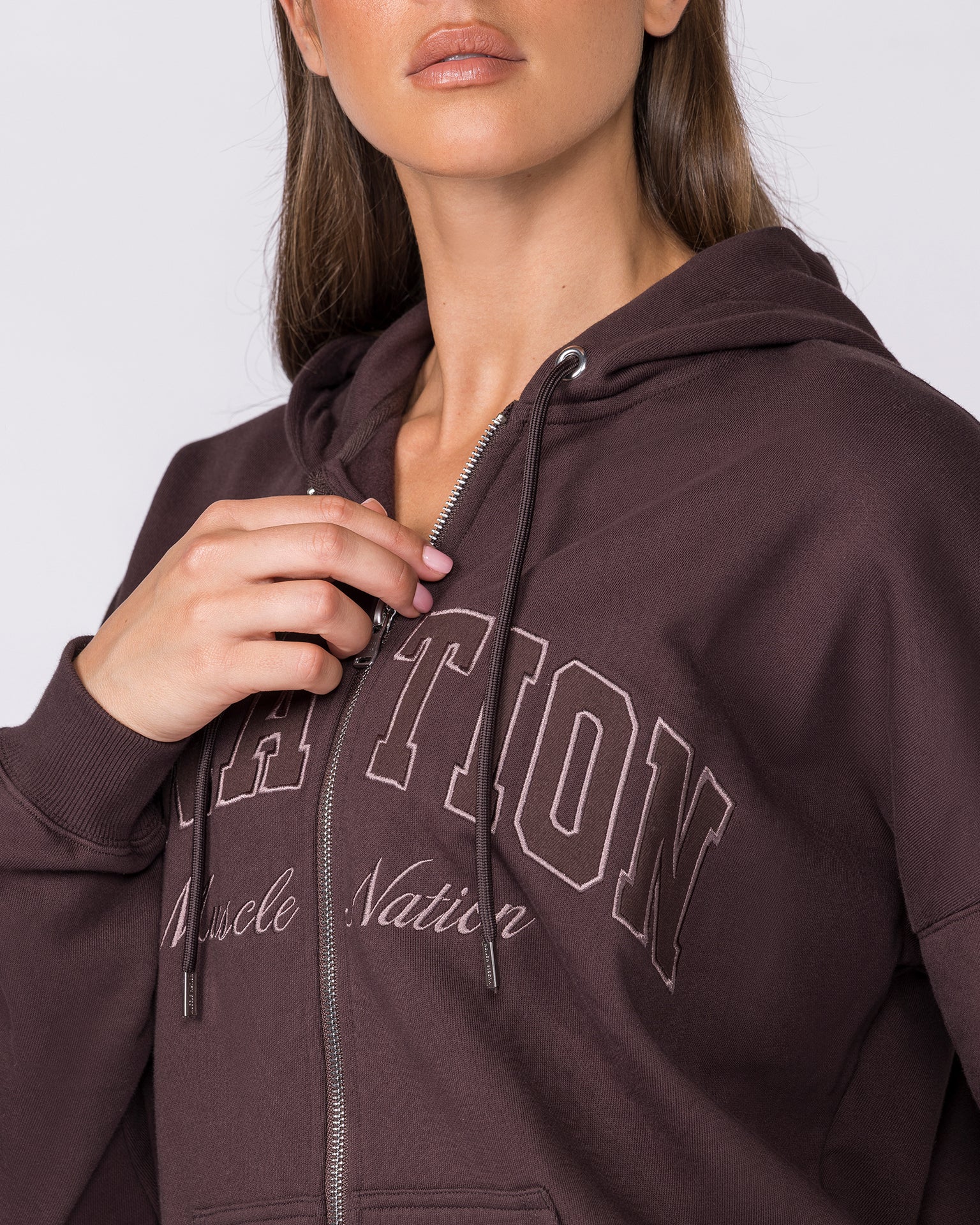 Routine Zip Through Hoodie - Cocoa-Jumpers & Hoodies-XXS-032619COCOA-XXS-MNAPPRL49242-2-Muscle Nation