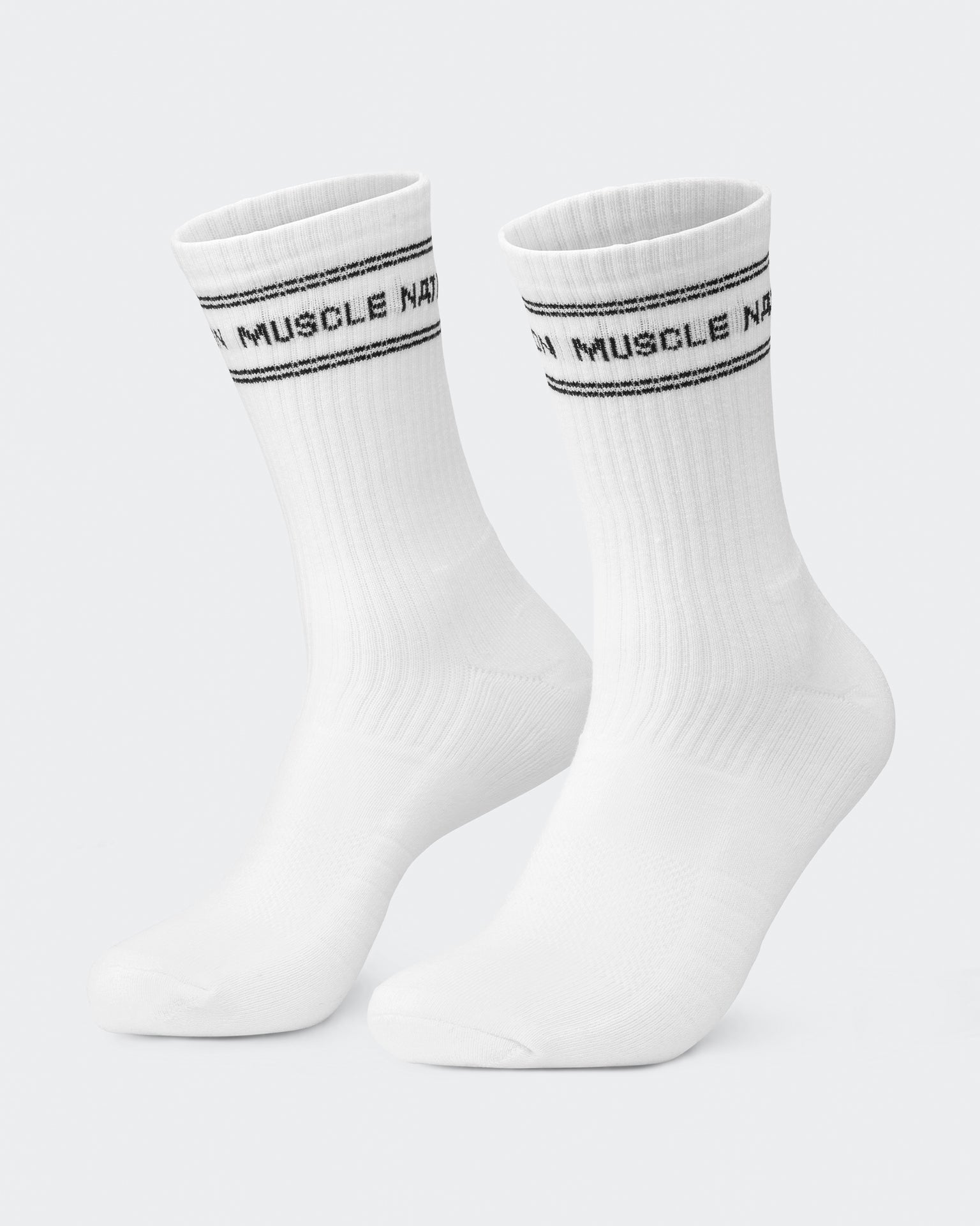 Mens Stripe Crew Sock (2x Pack) - White-Socks-White-ACC1124169WHT-ONE-MNAPPRL32726-2-Muscle Nation