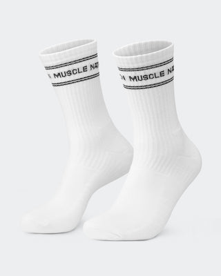 Mens Stripe Crew Sock (2x Pack) - White-Socks-White-ACC1124169WHT-ONE-MNAPPRL32726-2-Muscle Nation