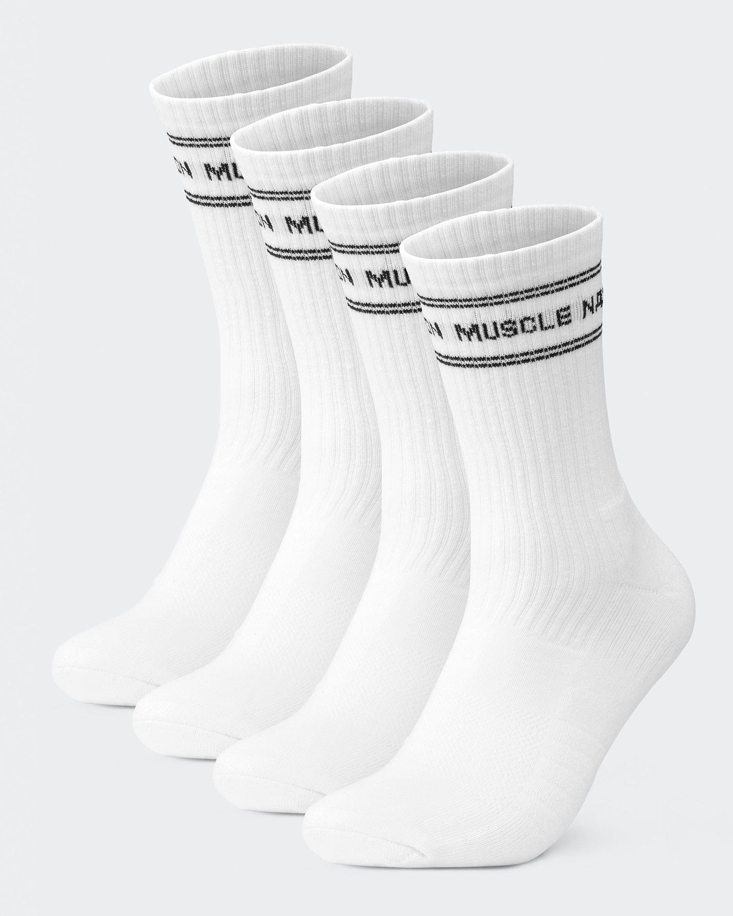 Mens Stripe Crew Sock (2x Pack) White - Muscle Nation gym socks