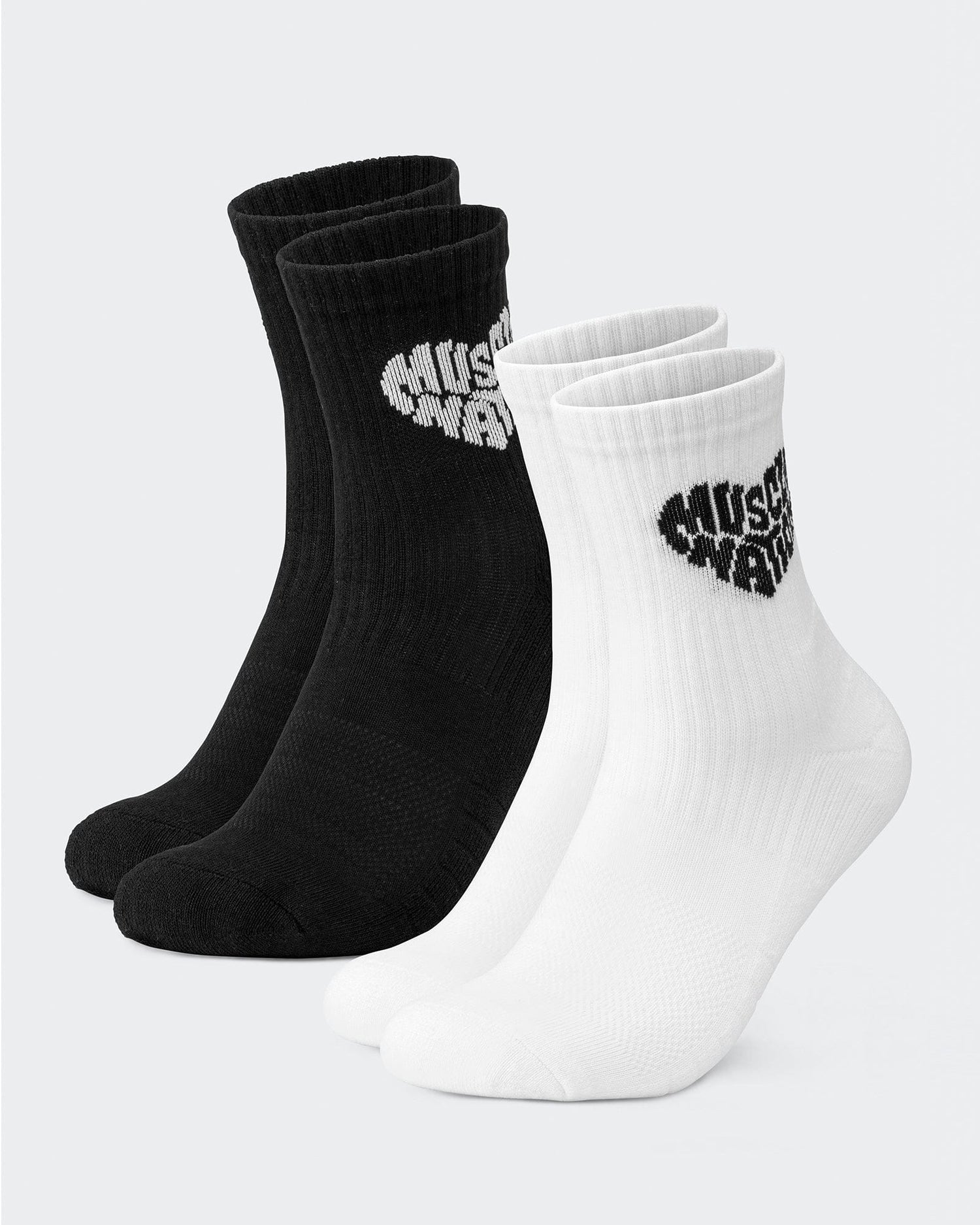 Womens Heart Crew Sock (2x Pack) White/ Black - Muscle Nation gym socks