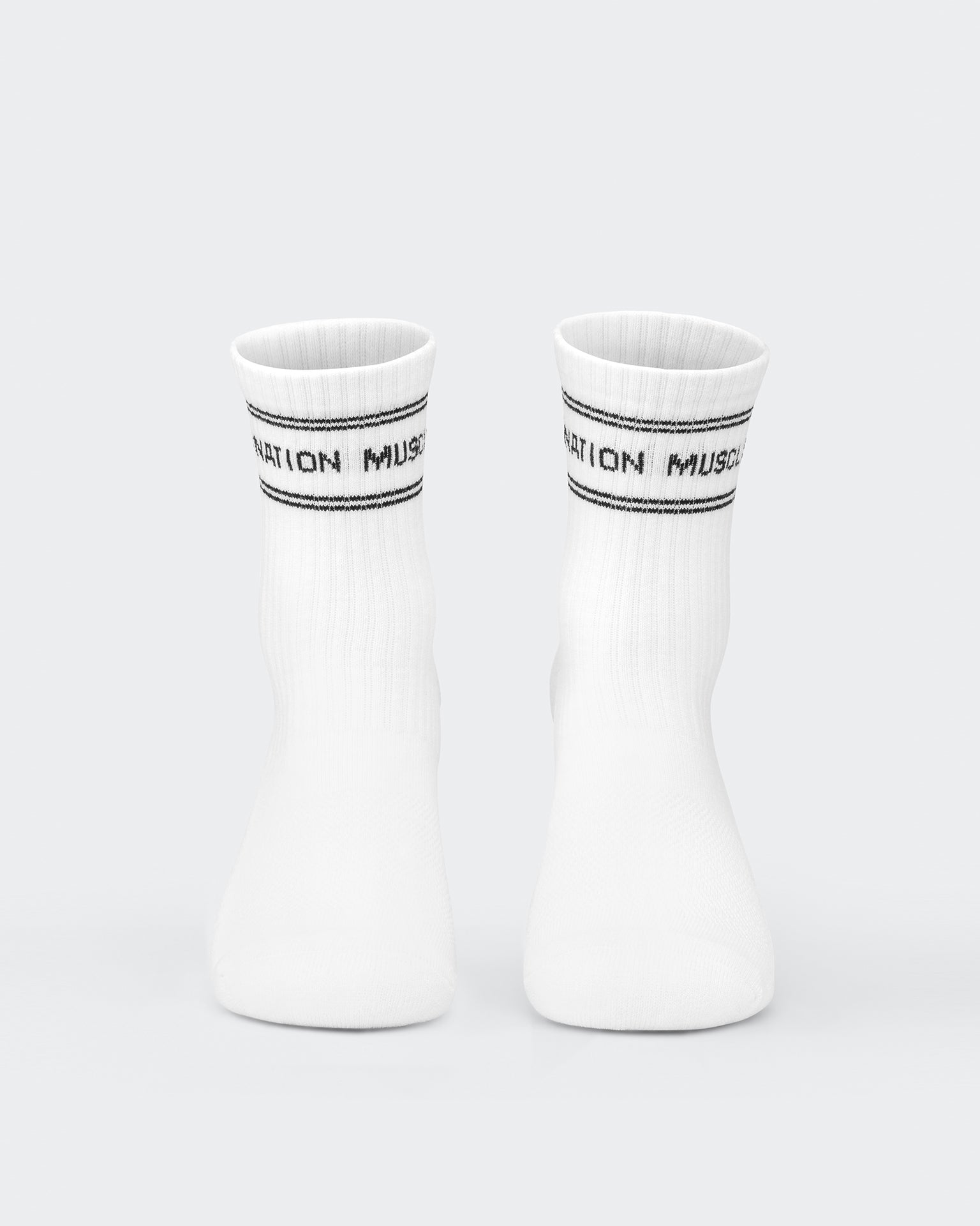 Womens Stripe Crew Sock (2x Pack) - White-Socks-White-ACC1124168WHT-ONE-MNAPPRL32722-3-Muscle Nation