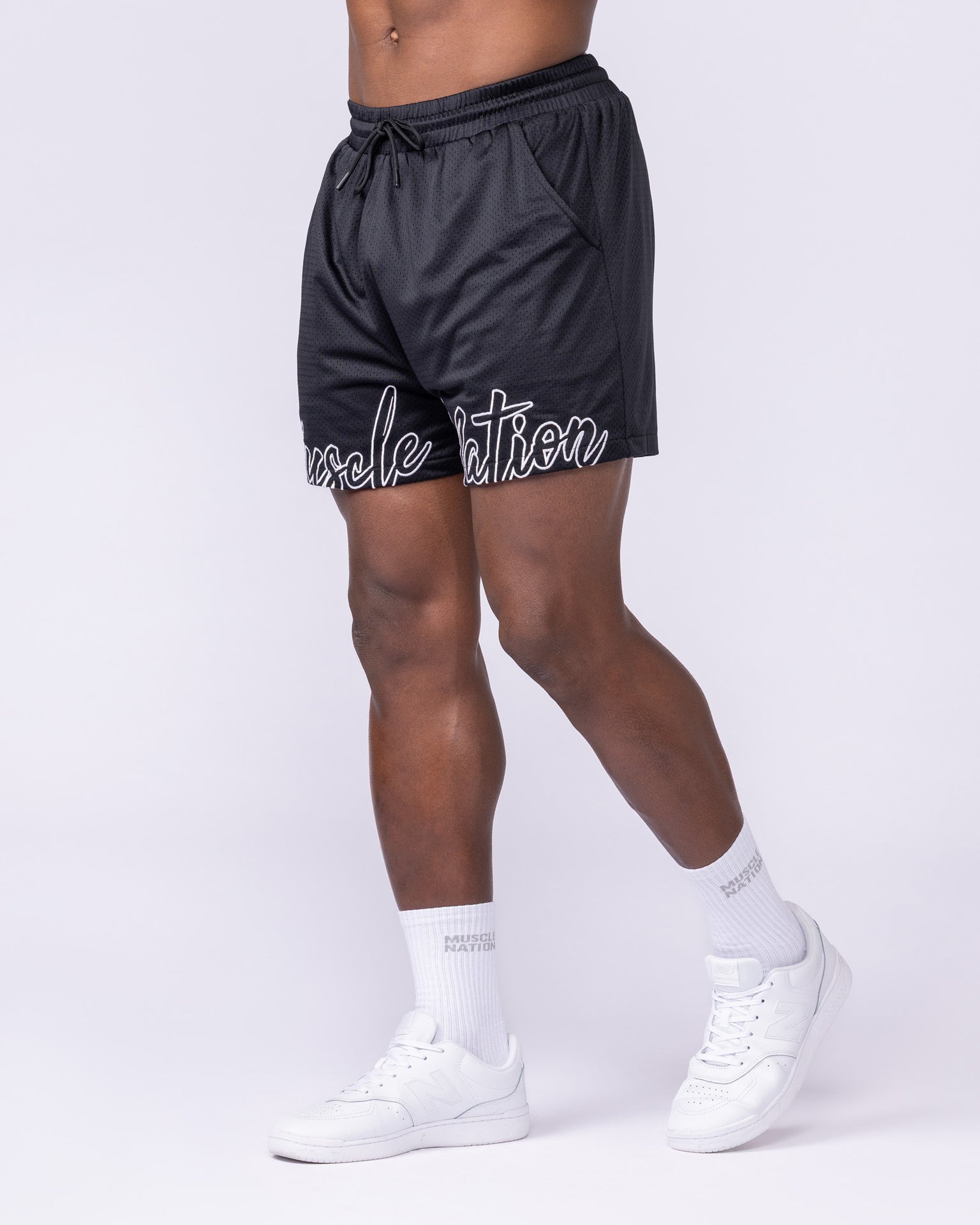 Script Lay Up 4" Shorts - Black-Shorts-S-112555BLK-S-MNAPPRL47097-3-Muscle Nation