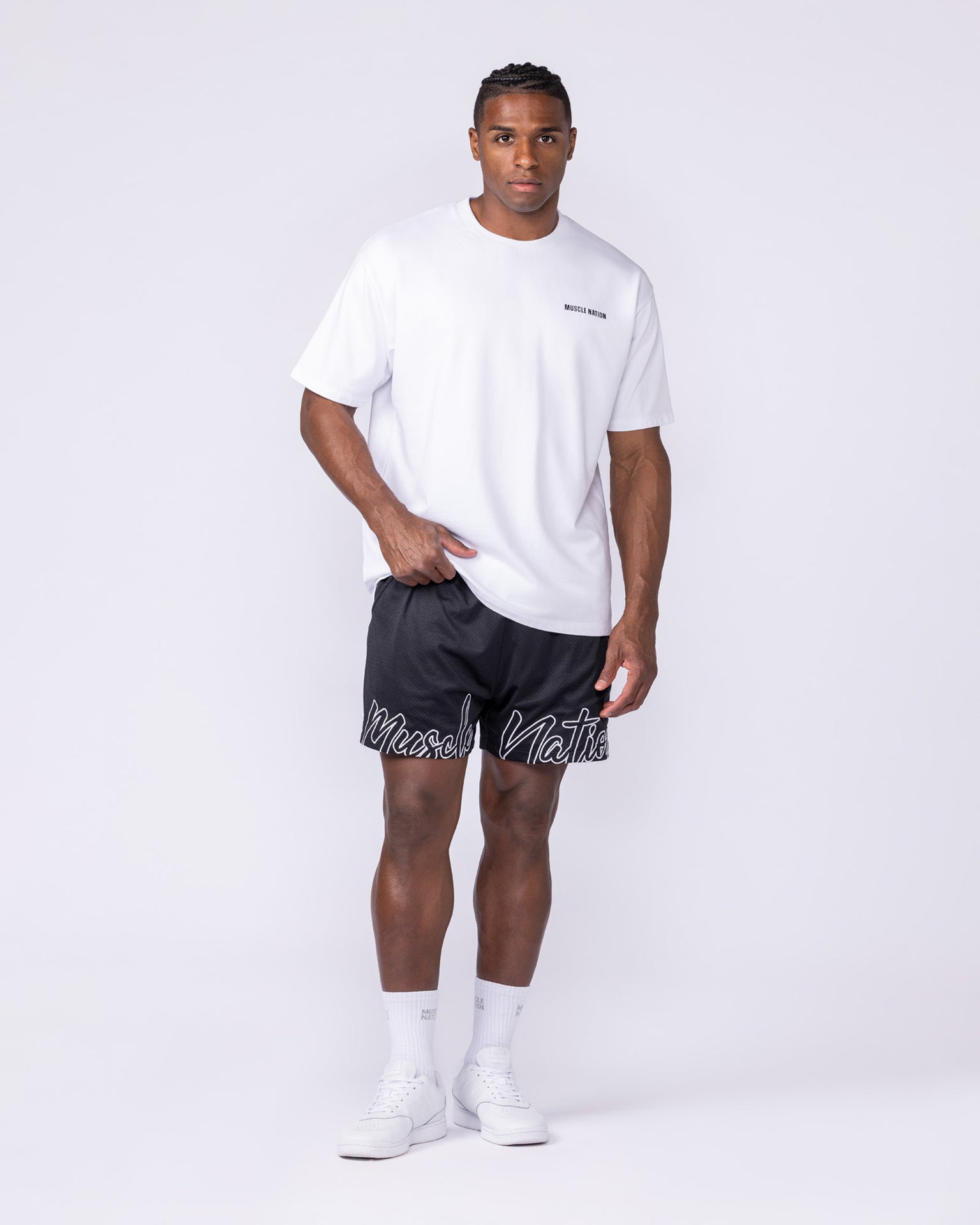Script Lay Up 4" Shorts - Black-Shorts-S-112555BLK-S-MNAPPRL47097-7-Muscle Nation