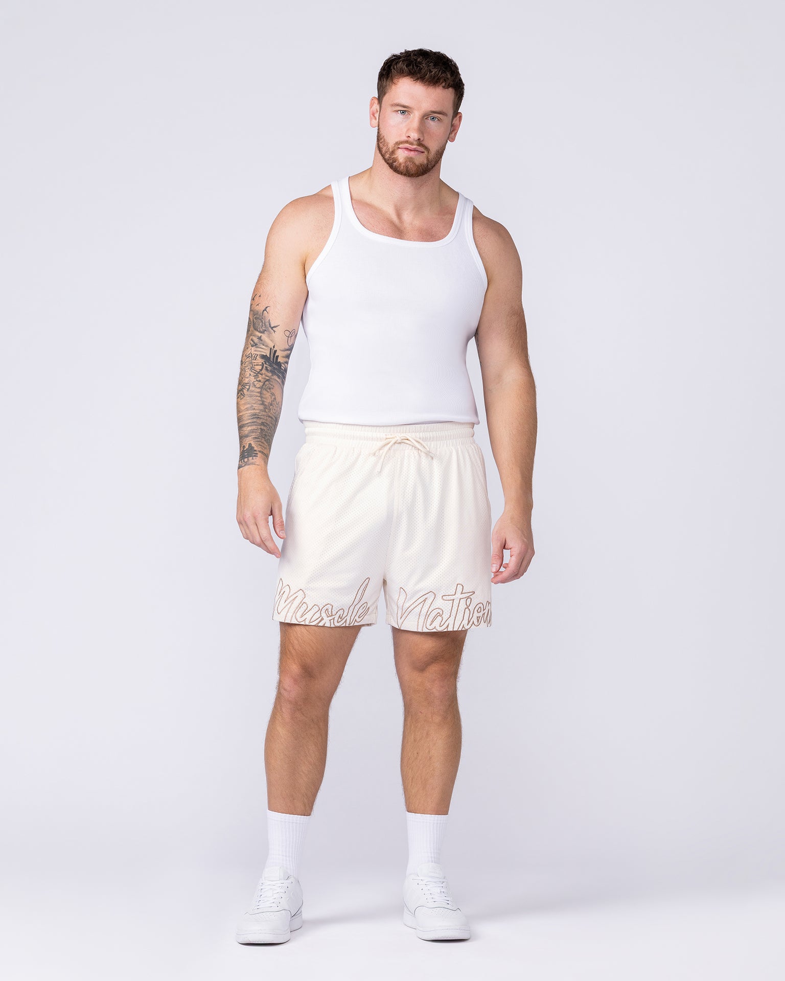 Script Lay Up 4" Shorts - Travertine-Shorts-S-112555TRAV-S-MNAPPRL47104-6-Muscle Nation