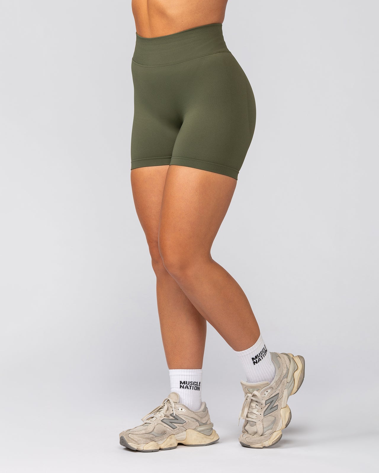 Sculpt Seamless Midway Shorts - Dark Khaki-Shorts-XS-032541DKHAKI-XS-MNAPPRL41509-3-Muscle Nation