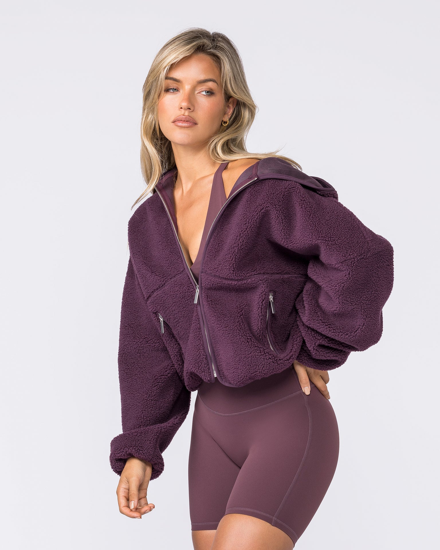 Sherpa Zip Through Hoodie - Dark Cherry-Jumpers & Hoodies-XXS-032621DKCHRY-XXS-MNAPPRL49512-4-Muscle Nation