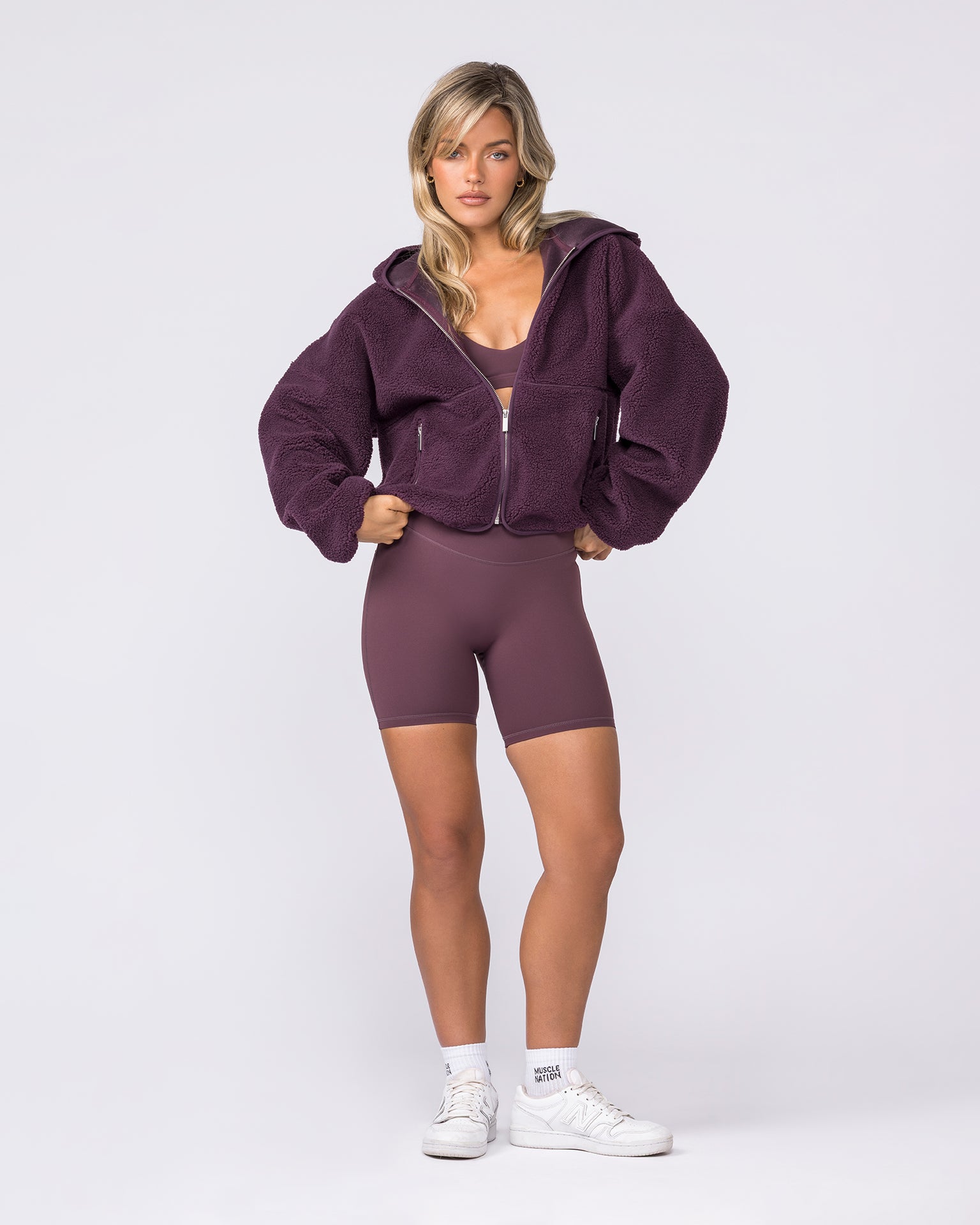 Sherpa Zip Through Hoodie - Dark Cherry-Jumpers & Hoodies-XXS-032621DKCHRY-XXS-MNAPPRL49512-6-Muscle Nation