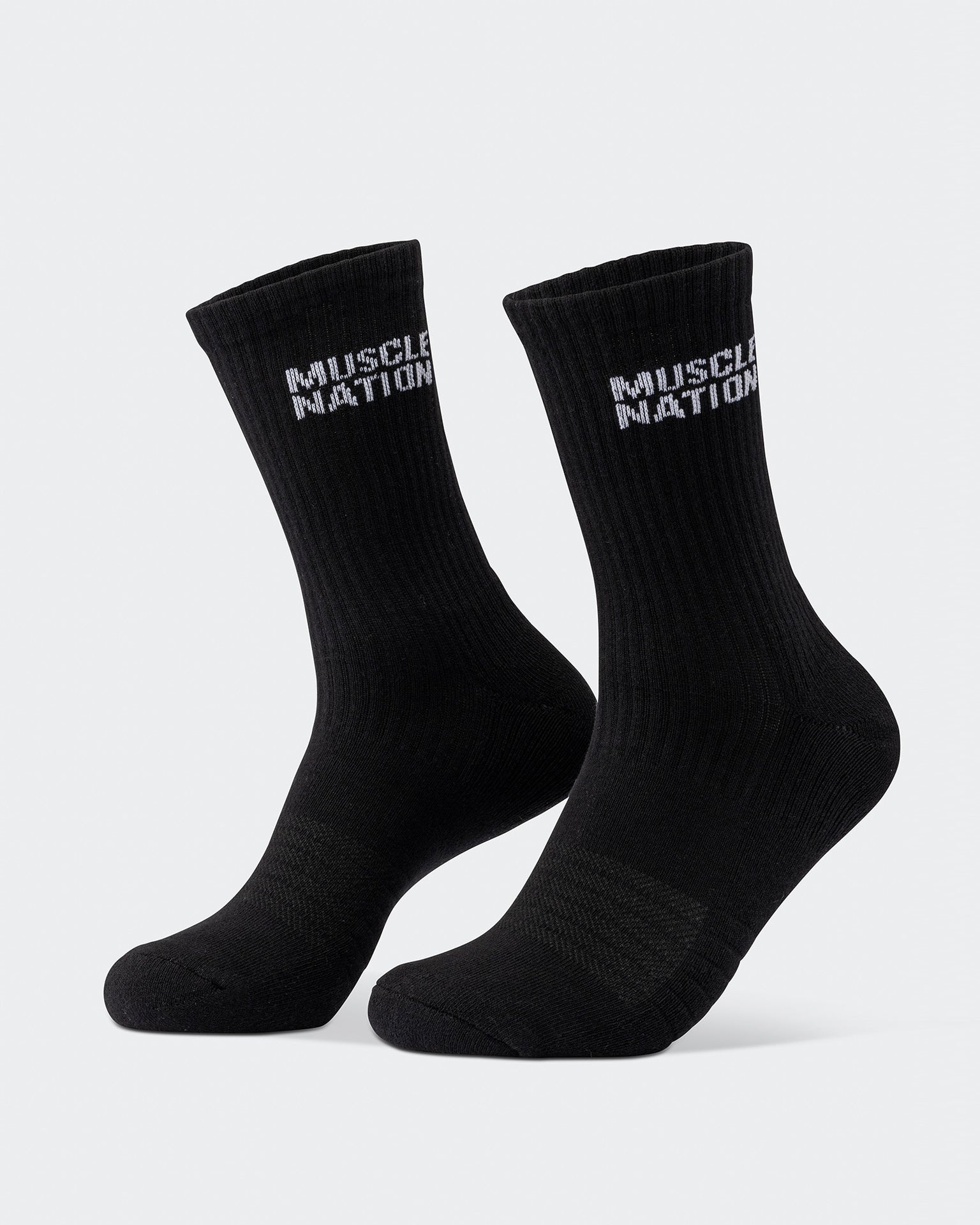 Mens Essential Crew Socks (2x Pack) - Black-Socks-Black-AC092311BLK-ONE-MNAPPRL26522-4-Muscle Nation