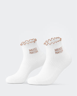 Ruffle Crew Sock - 1Pack - White / Stone-Socks-ACC1125214WHTSTN-MNAPPRL47938-1-Muscle Nation